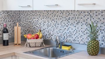 Mosani Mosaikfliesen Glasmosaik Naturstein Mosaikfliese hellgrau creme silber