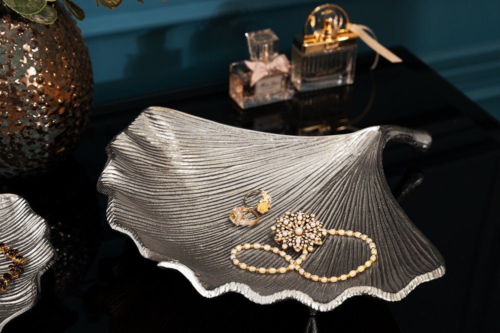 riess-ambiente Dekoschale GINKGO 33cm silber (Einzelartikel, 1 St), Wohnzimmer · Metall · handmade · Schmuck · Boho