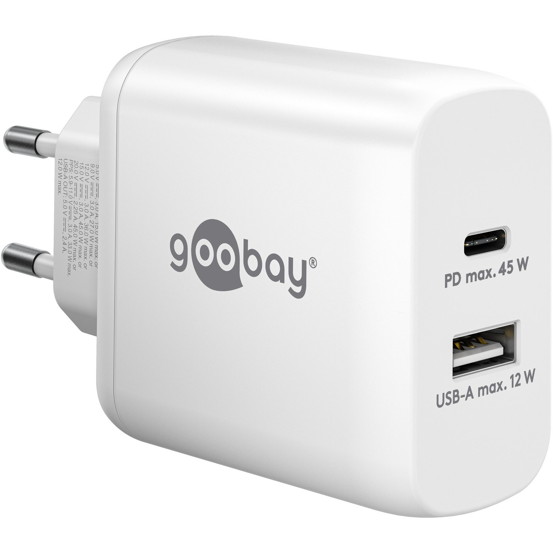 Goobay GOOBAY USB-Lader 65412, 45 W, 2-fach, 1xC PD, 1xA GaN, weiß USB-Ladegerät