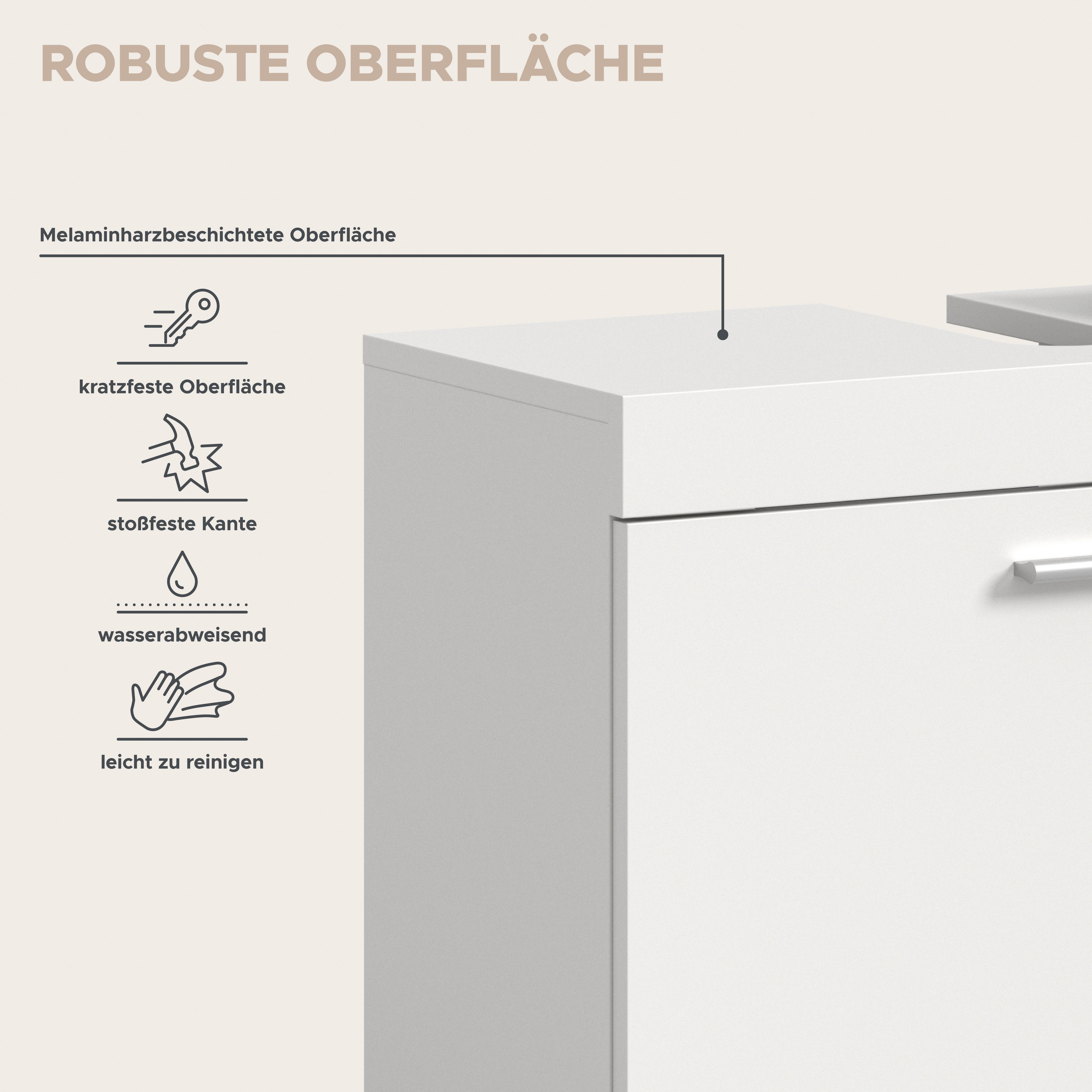 welltime Waschbeckenunterschrank HANO, Badezimmer, WBU, Waschtisch, Kommode, Unterschrank (in 2 verschiedenen Farben und 2 verschiedenen Ausstattungen erhältlic – Bild 5 von 5