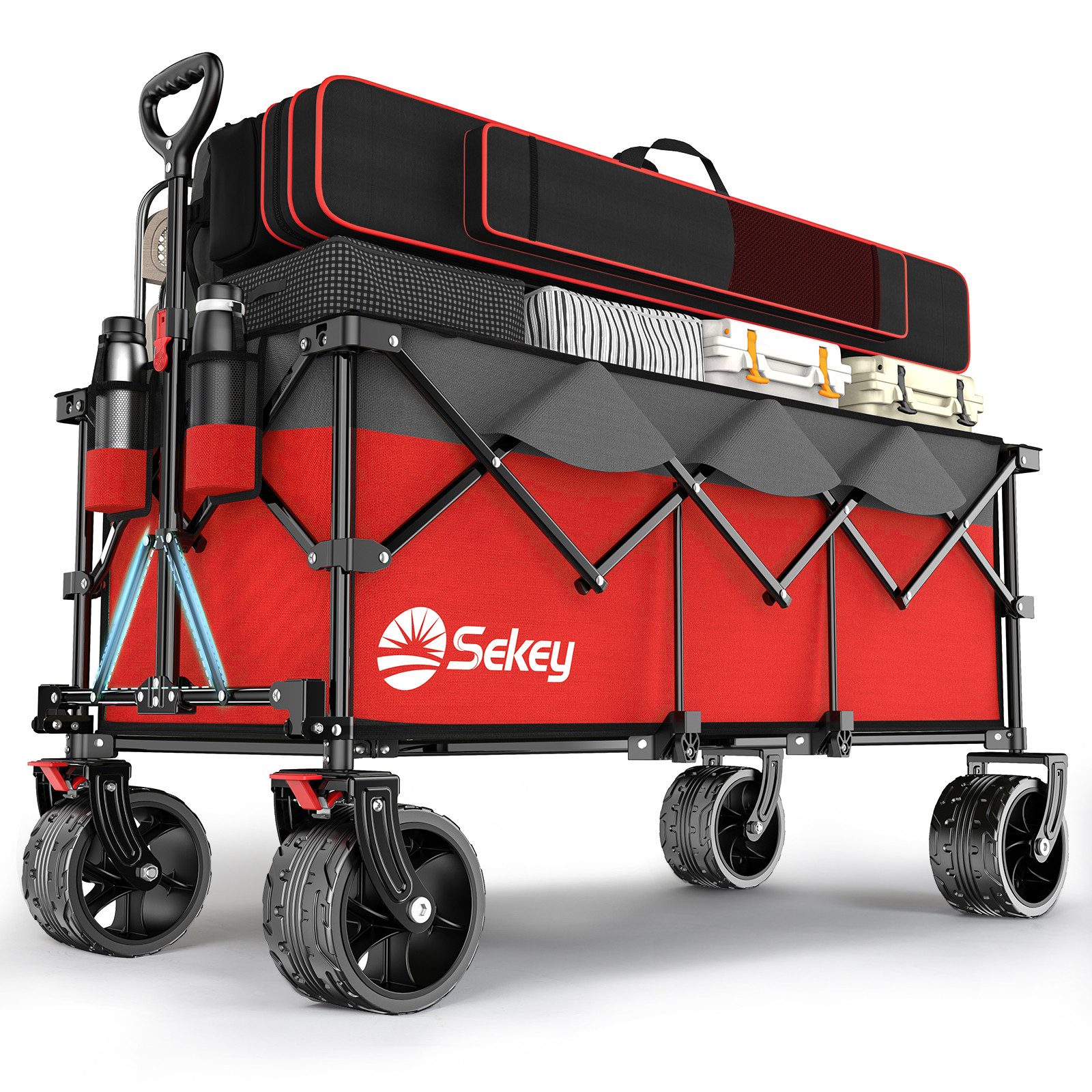 Sekey Bollerwagen Faltbar Handwagen Klappbar Transportwagen XXXL Superlang, 300L, 200KG, Alle-Terrain Reifen, Ultrakompakt Faltbar & mit Bremsen