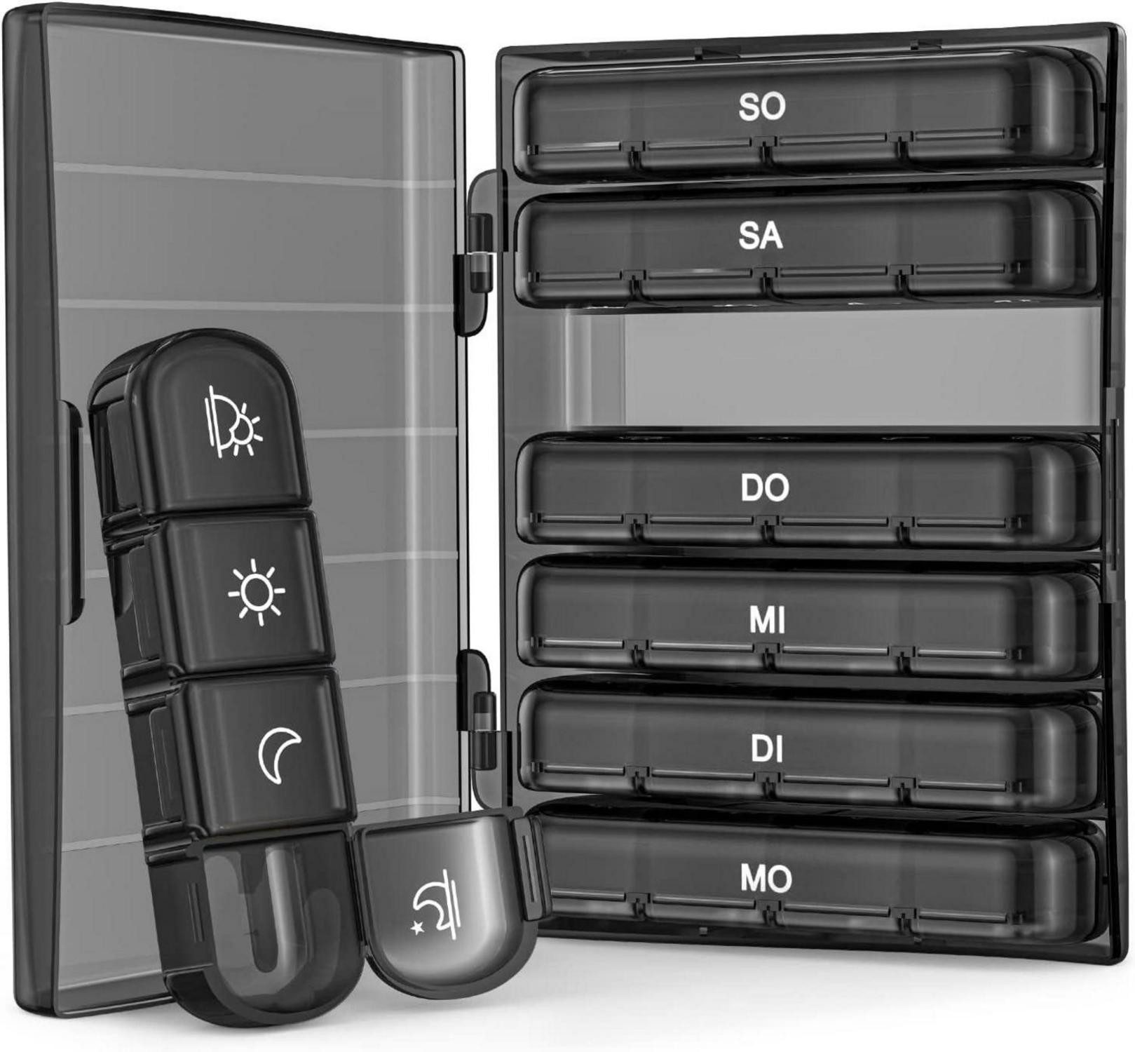 Pillendose Tablettenbox 7 Tage 4 Fächer BPA-frei für Medikamente Vitamine Fischöl