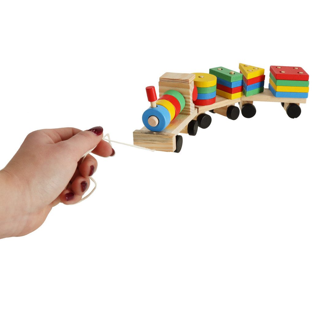 Ikonka Steckpuzzle Holzsortierer Zug – Lernspielzeug mit Steckspiel-Funktion, Puzzleteile, Fördert Motorik, Logik & Kreativität mit einem beweglichen Holzzug