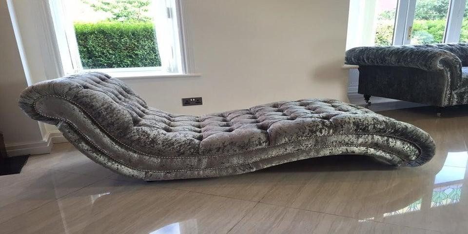 Xlmoebel Chaiselongue Chesterfield Relaxliege in Grau und Stoff, Hergestellt in Europa
