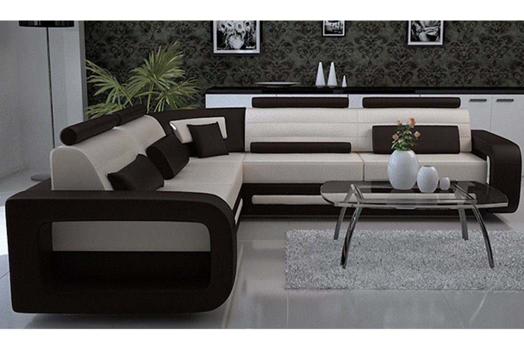 JVmoebel Ecksofa Ecksofa Polster Couch Leder Ecksofa Wohnlandschaft L-Form Garnitur, Made in Europe Weiß | Ecksofas