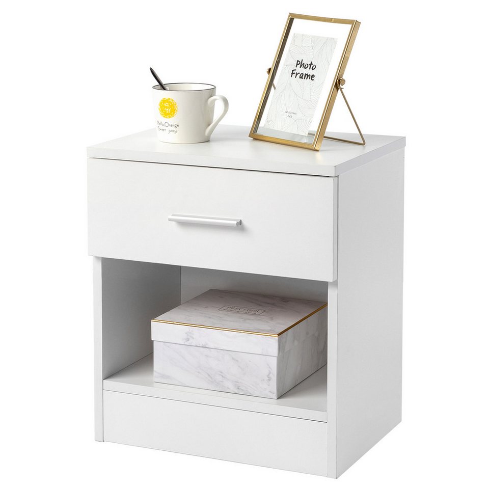 VINGLI Nachttisch Kleiner Beistelltisch Weiß, Nachtschrank mit Schubladen, Nachtkommde (1-St), 39 x 29x 41 cm, für Boxspringbetten