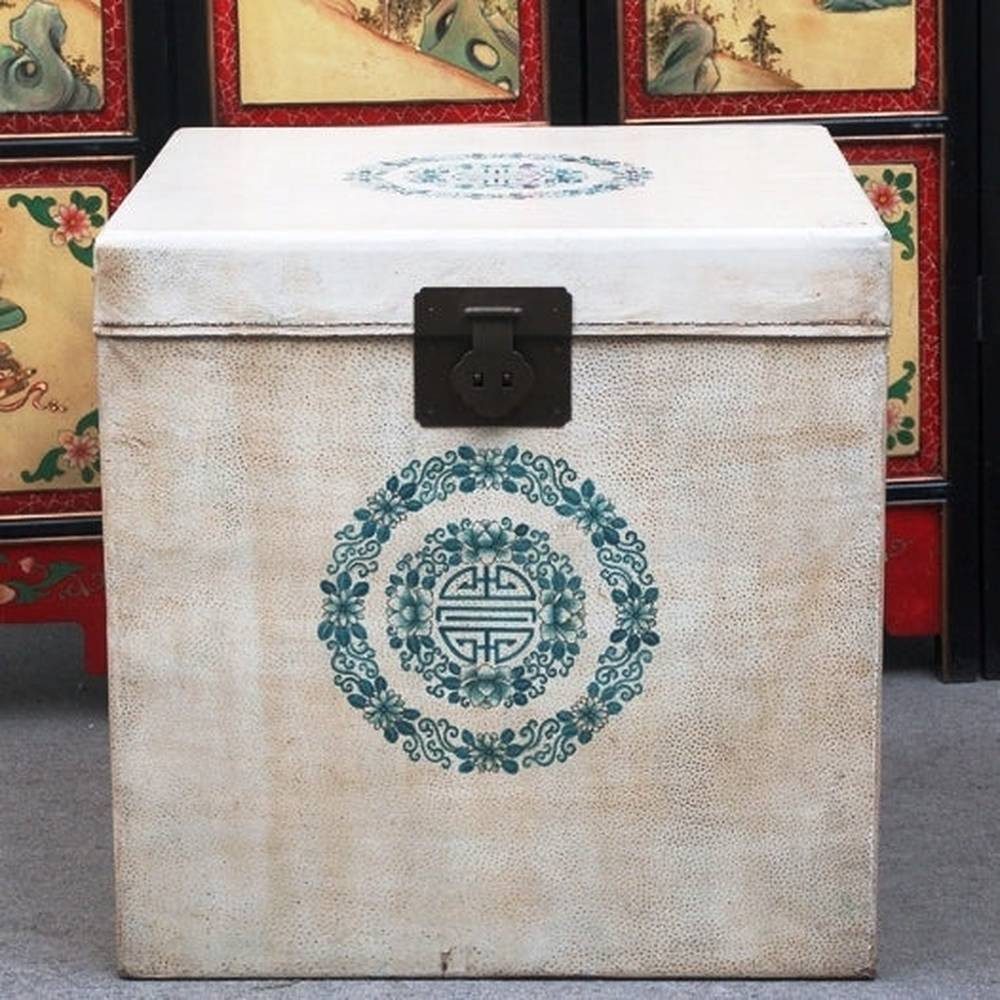 Luxury-Park-Direct Kommode China Würfel Truhe Box kubisch weiße Oberfläche Blumenmotiv Ulme. Luxu