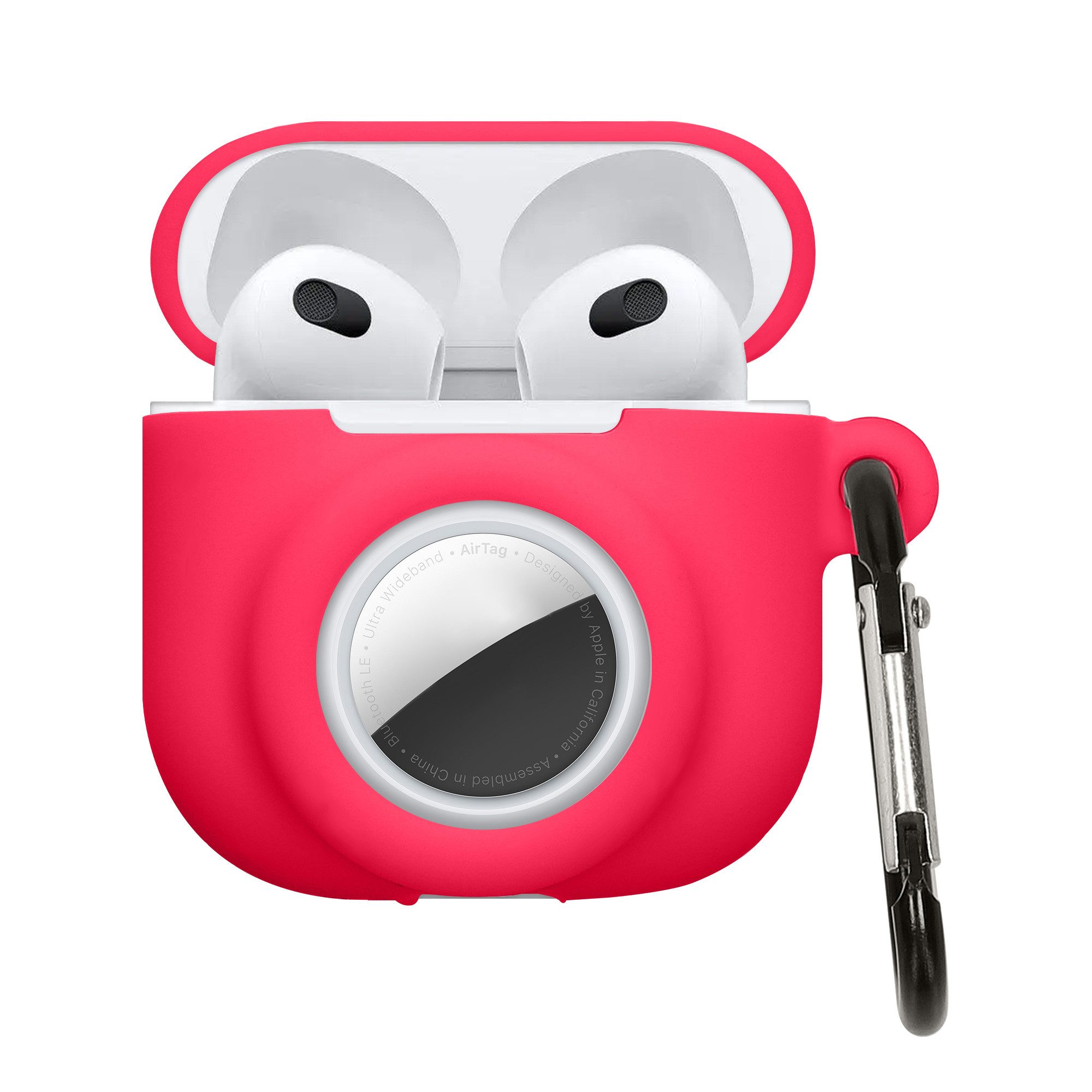 kwmobile Kopfhörer-Schutzhülle 2-in1 Schutzhülle für Apple Airpods 4 Hülle, Weiches Silikon Cover - Schutzhülle mit Karabiner mit Airtag Case