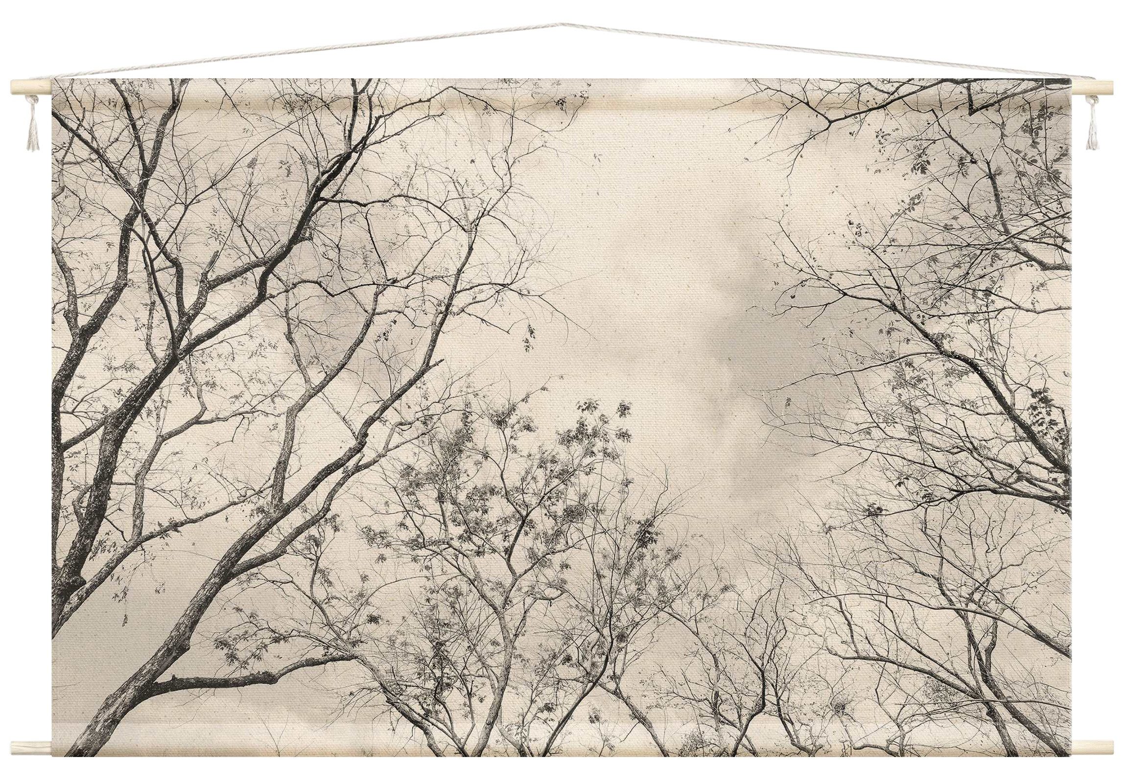 Bilderdepot24 Wandteppich modern Wald Gräser Natur grau, rechteckig, Höhe: 2.6 mm, großes Wandbild aus Natur-Baumwolle Wandbehang Stoffbild Tuch Wollseil