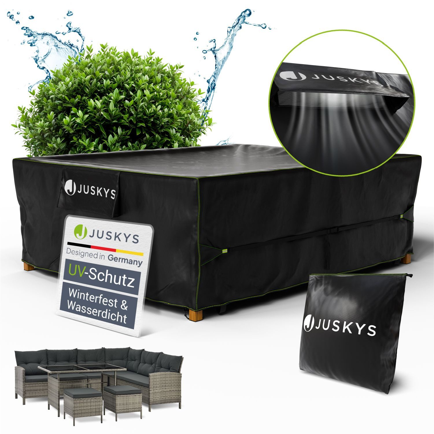 Juskys Gartenmöbel-Schutzhülle CoverSafe Pro (1-St), 7,50 m², Abdeckplane mit Lüftungsschlitz, wasserdicht und winterfest
