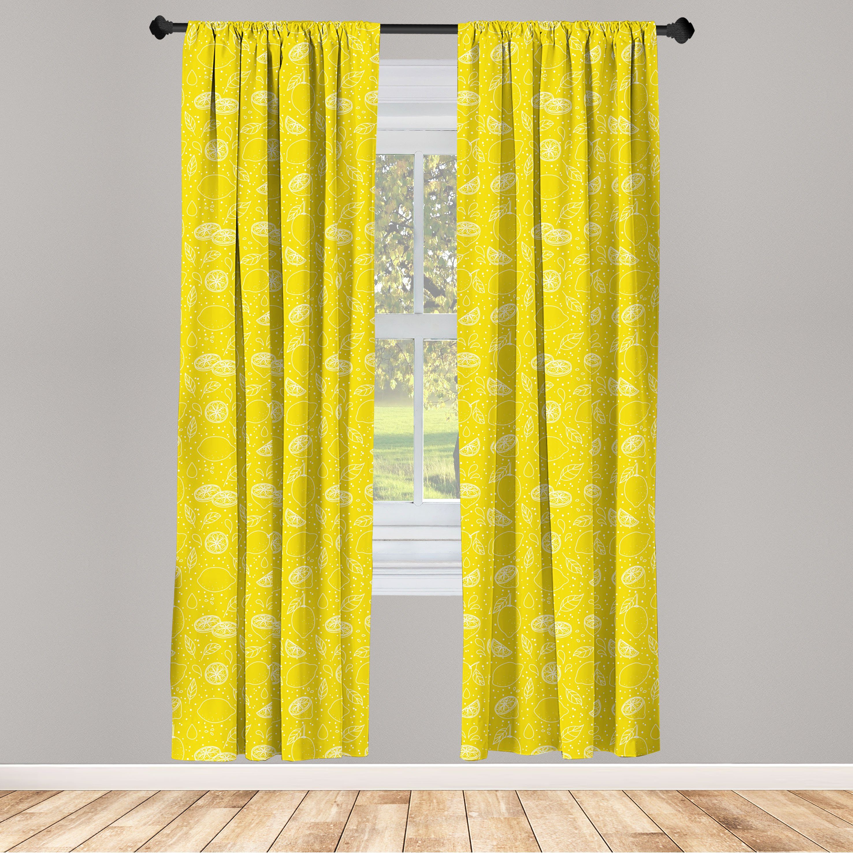 Gardine Vorhang für Wohnzimmer Weiß Gelb Abakuhaus, Dekor, Microfaser, Schlafzimmer Juicy und Zitronen