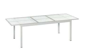 MERXX Garten-Essgruppe Sorrento, (Set 7-teilig, Tisch, 6 Stapelsessel, Aluminium mit Textilbespannung, Sicherheitsglas), mit platzsparenden Stapelsesseln