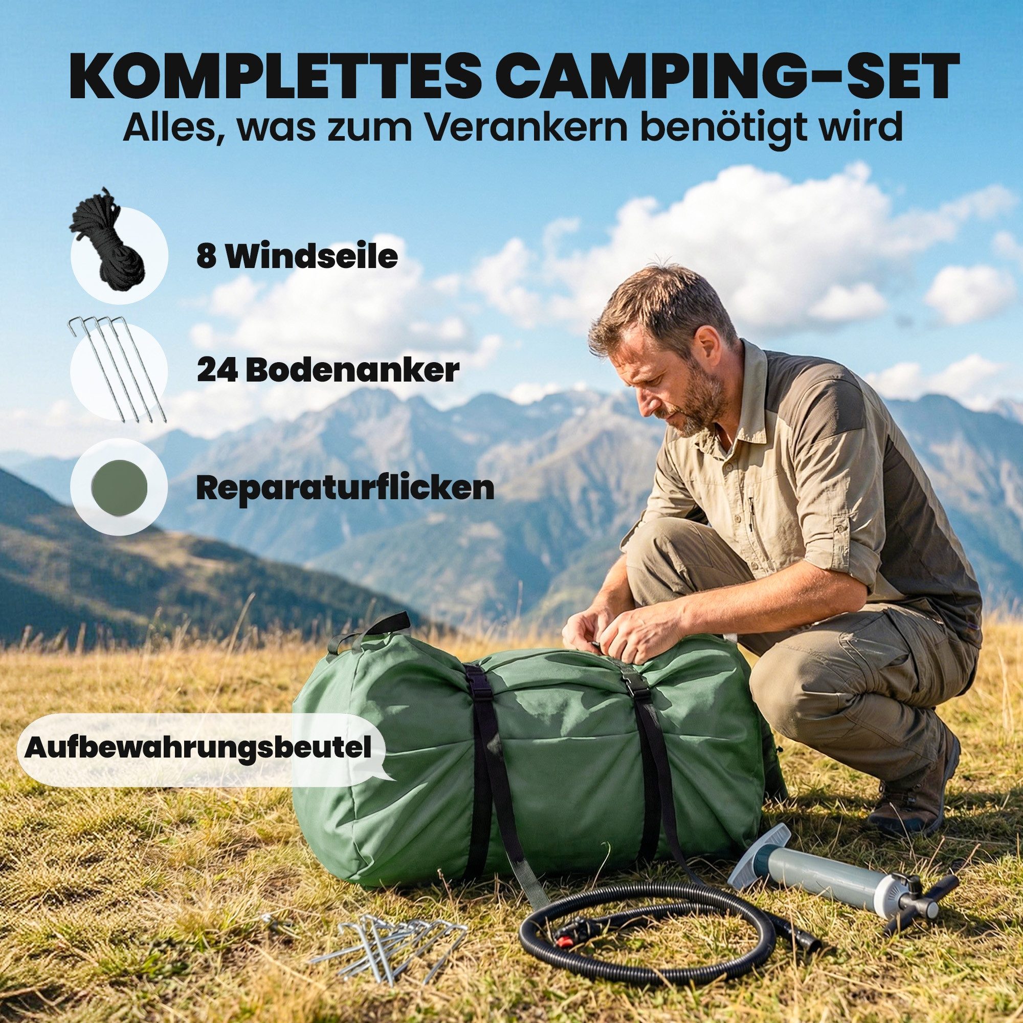 MC Star aufblasbares Zelt Aufblasbares Zelt 8-10 Personen Schneller, (Aufbau 4-Jahreszeiten Wasserdicht Kratzfest Zelt mit Kaminöffnung Dachfenster)