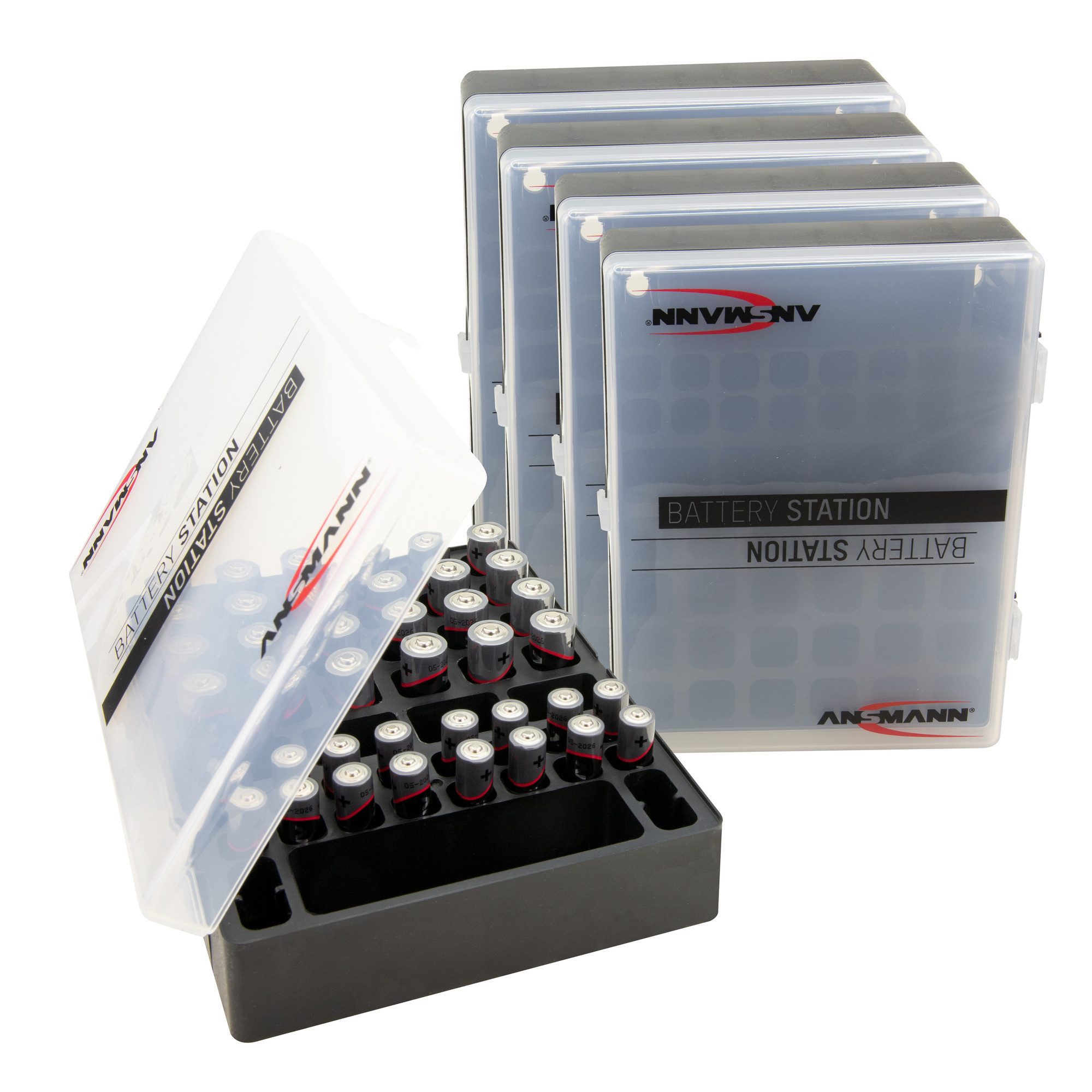 ANSMANN AG Batteriebox für 48 Batterien Akkus, 5 Stück, für Größe AAA, AA, 9V Akku