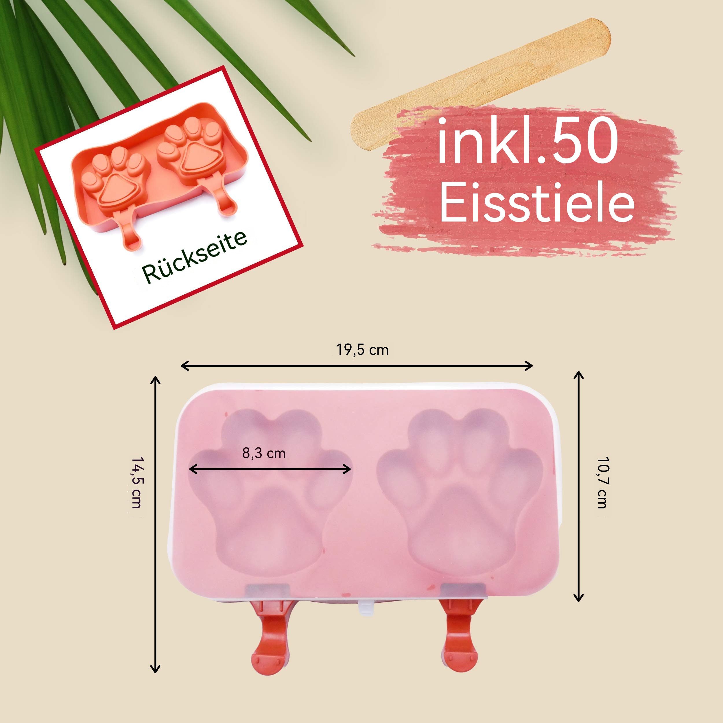 Diwzbyn Eisform Eisform für Hundeeis aus Silikon,BPA frei,mit50 GRATIS Holz-Eisstielen, 2 Pfotenformen, leichte Anwendung (2 Pfoten-Eisform)
