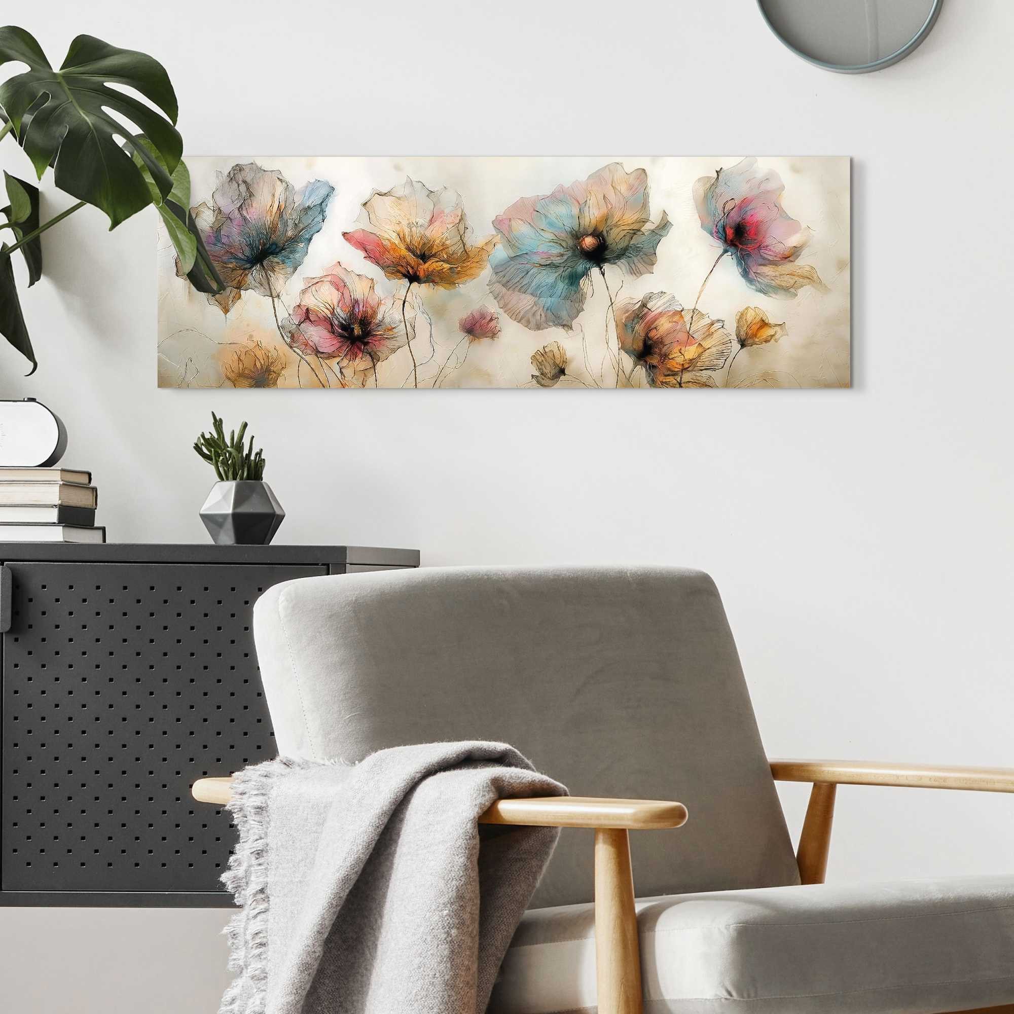 Reinders! Deco-Panel Aquarellblumen, Wohnzimmer - Mehrfarbig - MDF - Blumen und Pflanzen - 90x30 cm