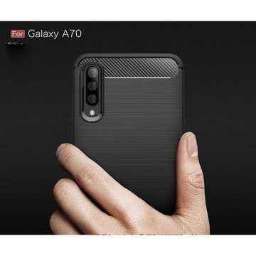 König Design Handyhülle Samsung Galaxy A70, Samsung Galaxy A70 Handyhülle Carbon Optik Backcover Schwarz