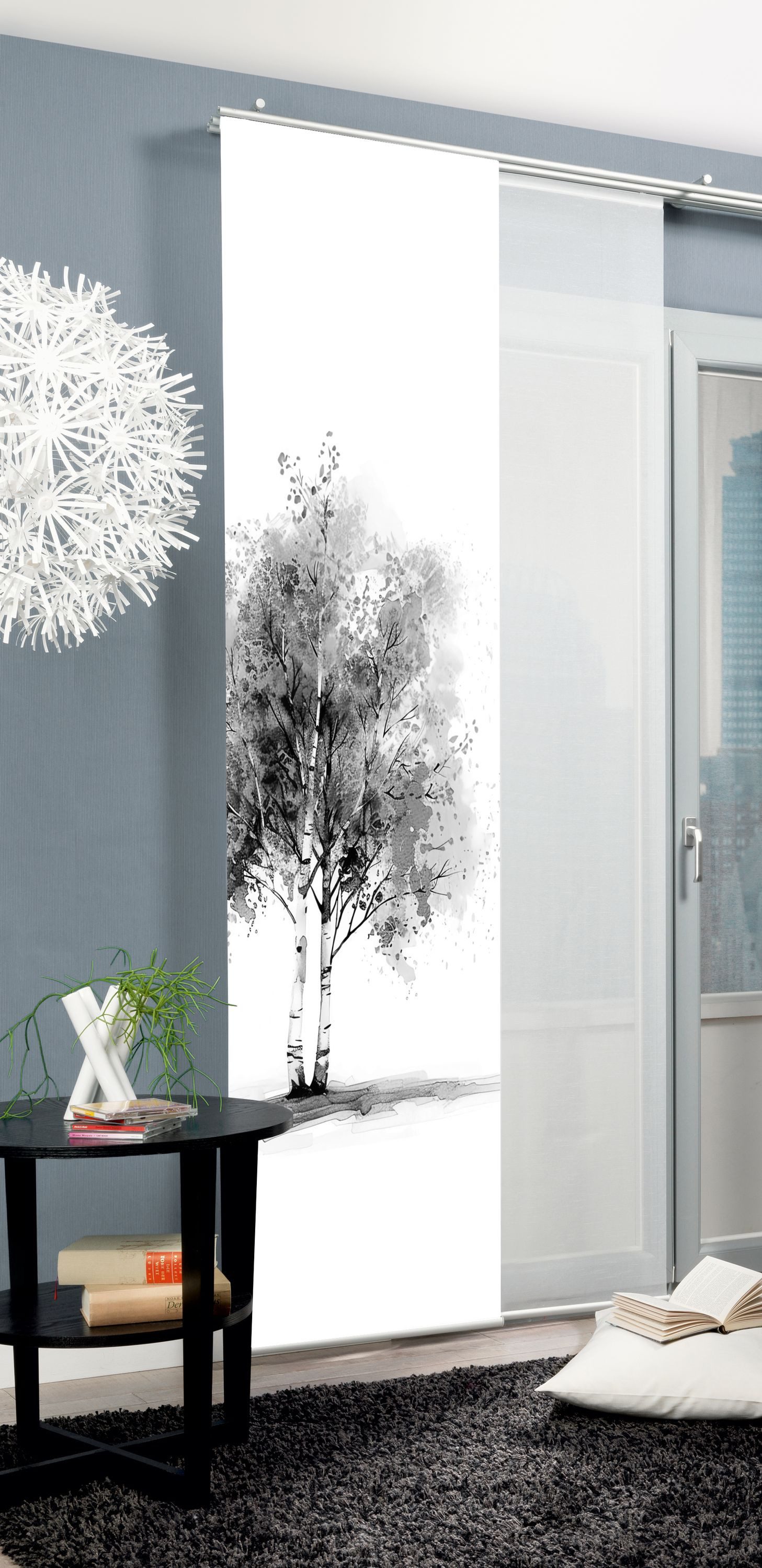 HOME WOHNIDEEN Schiebegardine Schiebegardine TREE, Seidenoptik,blickdicht, 245x60 cm (1 St), Paneelwagen, blickdicht, 100% Polyester
