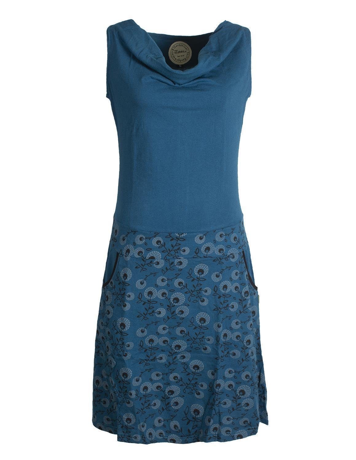 Sommerkleid Kleid Blumen-Muster, Wasserfall-Kragen und Taschen