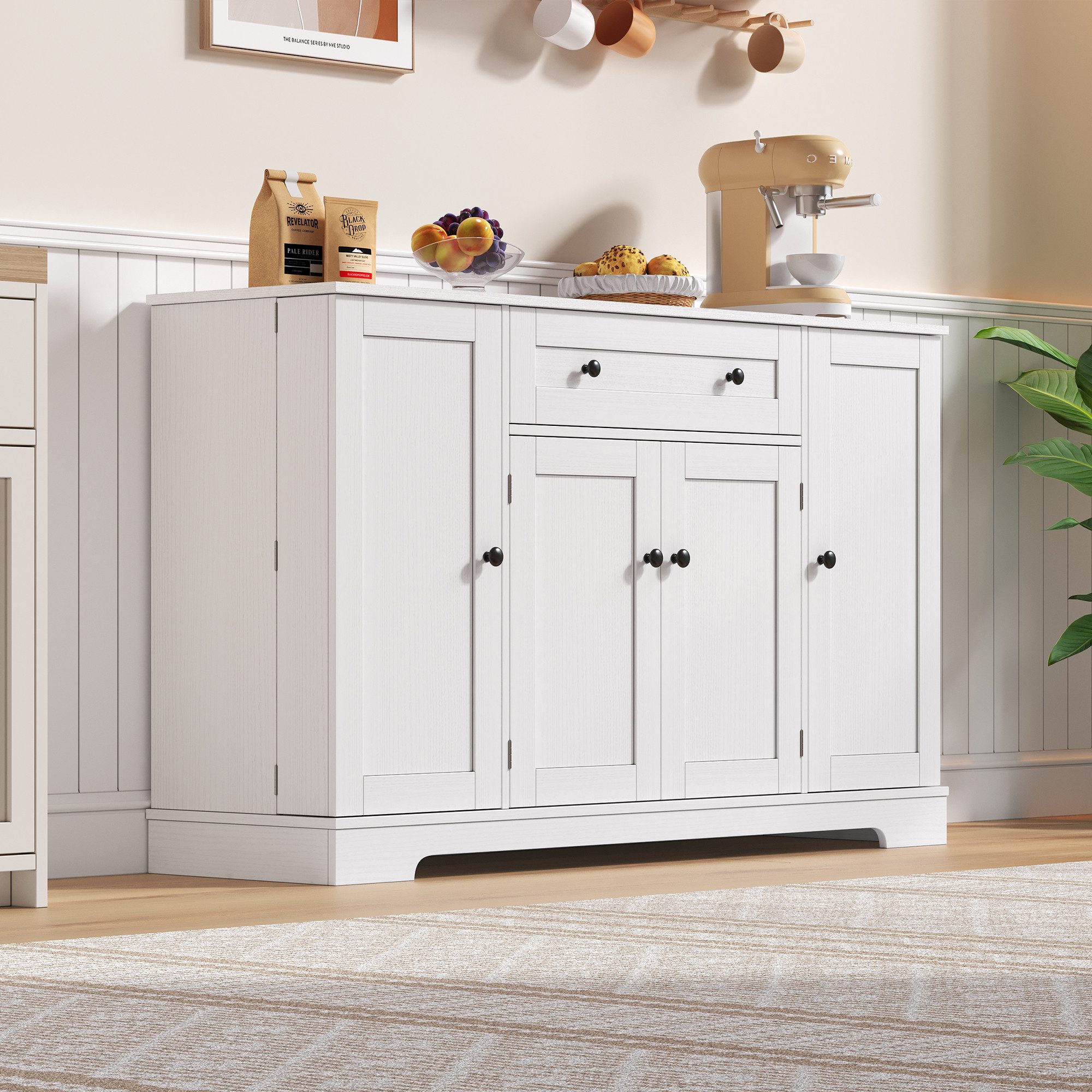 HAUSS SPOLE Sideboard Kommode Küchenschrank Buffetschrank Vitrine mit Kippschutz & Schublade (Multifunktionales 138 cm Sideboard mit verstellbaren Einlegeböden, Schublade, Kippschutz – Modernes Design für Küche, Wohnzimmer & Schlafzimmer, praktischer Stauraum), mit Kippschutz, mit Schublade