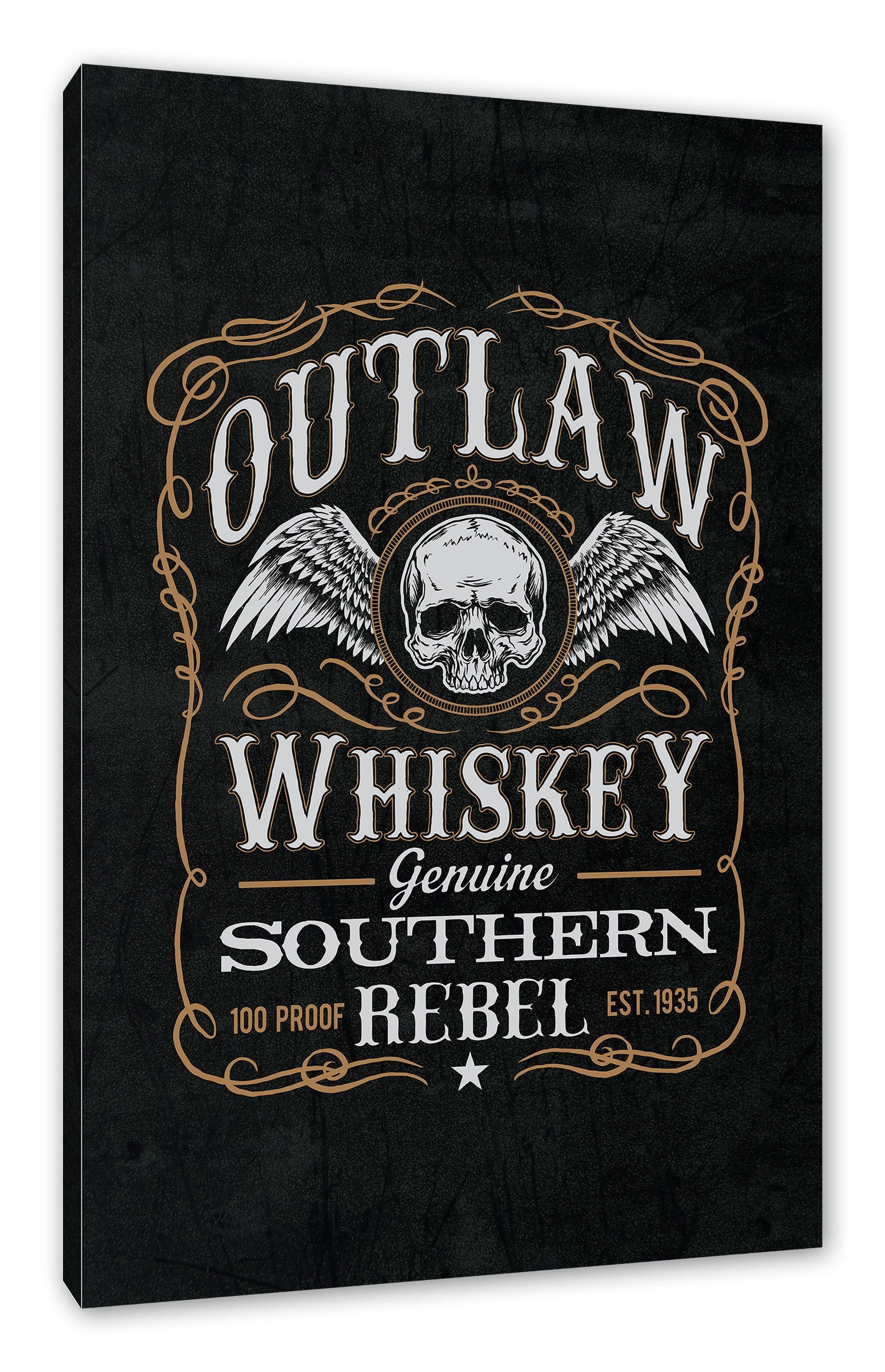 Pixxprint Leinwandbild Whiskey Etikett „Outlaw“, Whiskey Etikett „Outlaw“ (1 St), Leinwandbild fertig bespannt, inkl. Zackenaufhänger
