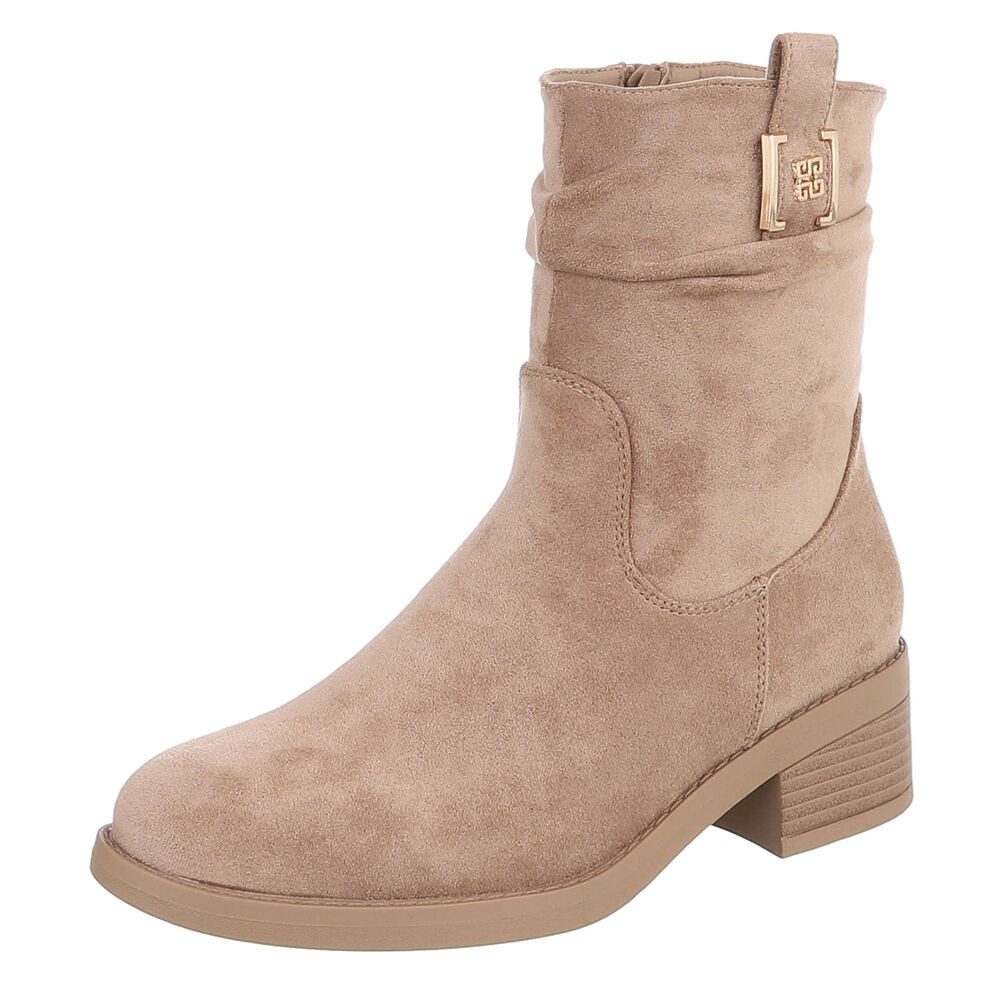 Ital-Design Damen Stiefelette mit Blockabsatz und Reißverschluss Stiefelette (92355153) Blockabsatz Stiefeletten in Hellbraun