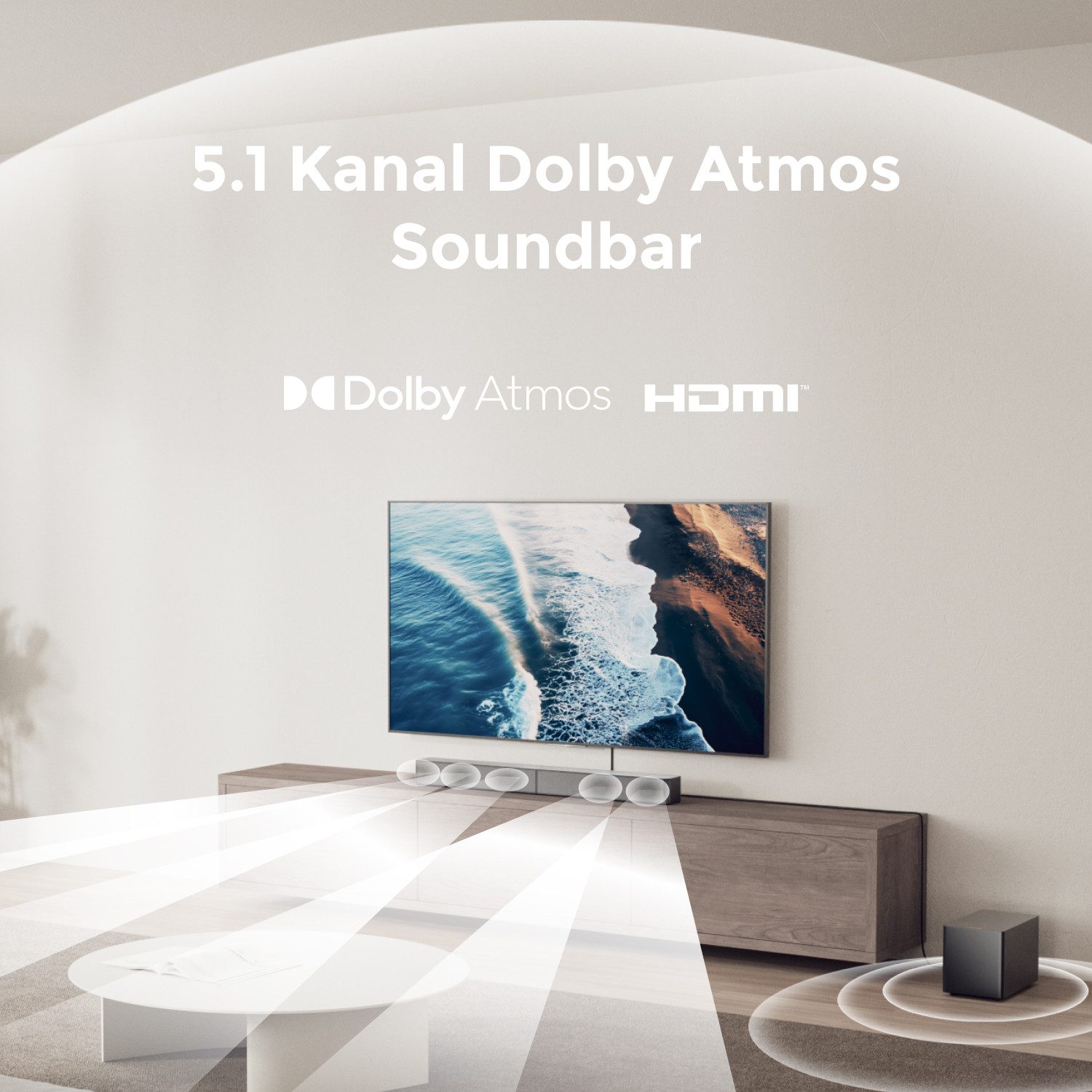 Ultimea Poseidon M60 Boom Soundbar 5.1-Kanal Dolby Atmos (HDMI, Bluetooth, 340 W, Mit Subwoofer, Mit kraftvollem Bass und klaren Stimmen)