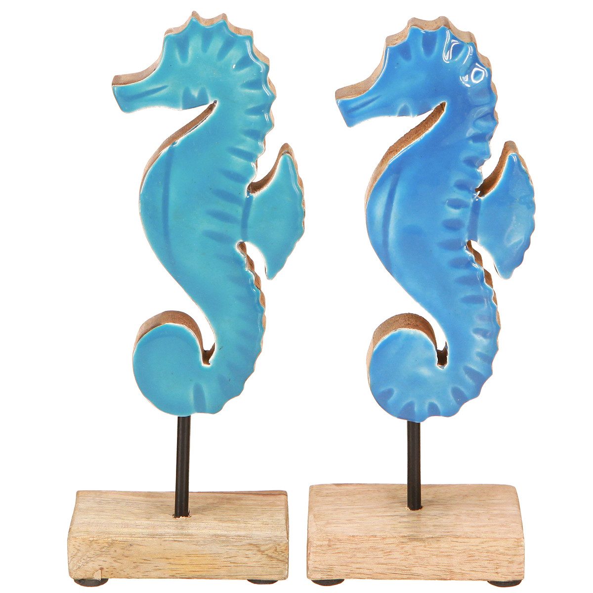 Dekofigur Seepferdchen Holz Blau Natur Maritim 21cm 2St Deco Set