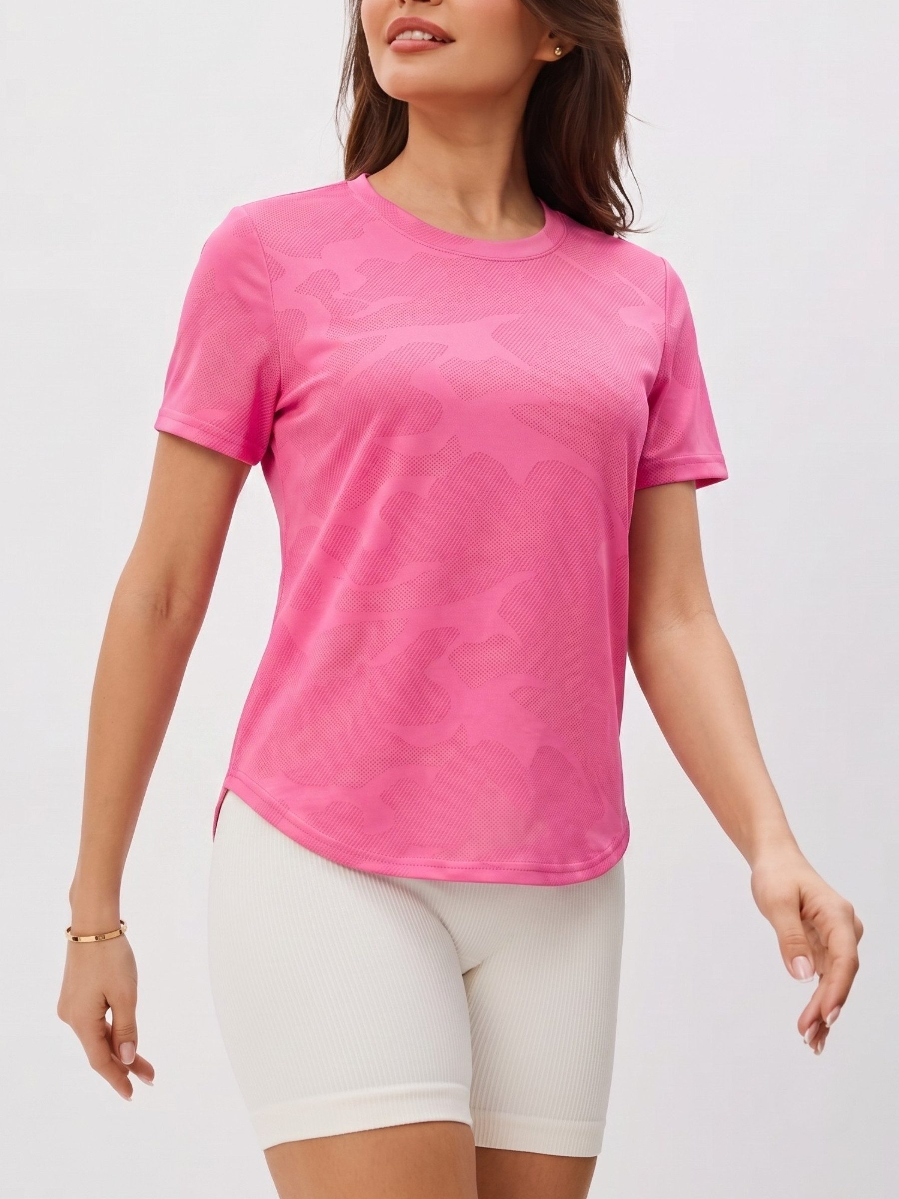 FemmeTone Funktionsshirt Damen Fitness-Shirt Kurzarm, schnelltrocknendes Workout-Shirt Leichtes Laufshirt für Frauen, texturiertes Activewear-T-Shirt