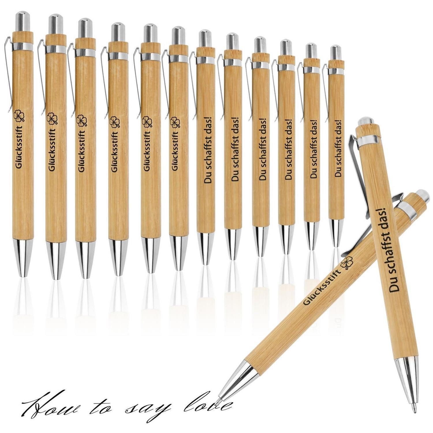 LuxusKollektion Druckkugelschreiber 12x Holz Kugelschreiber Motivationszitate