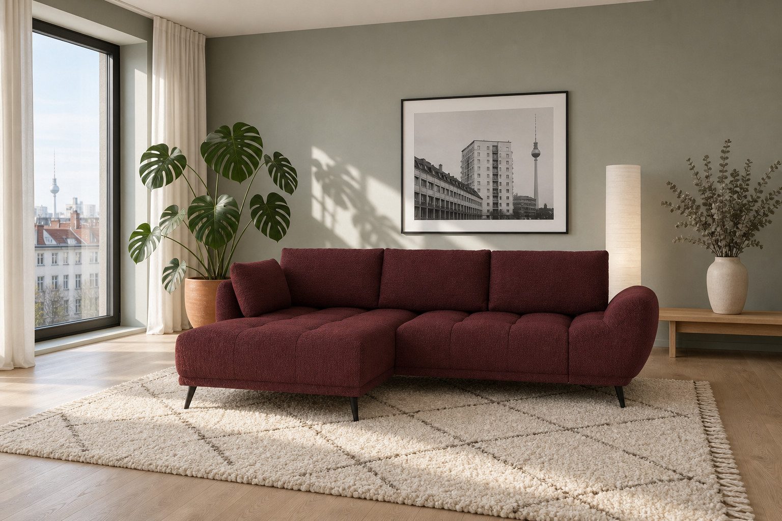 foamnova Ecksofa Ferrara, mit Recamiere, Maße B 270 × T 169 × H 68 cm, Ecksofa mit Nosag-Federung, abgesteppte Polster