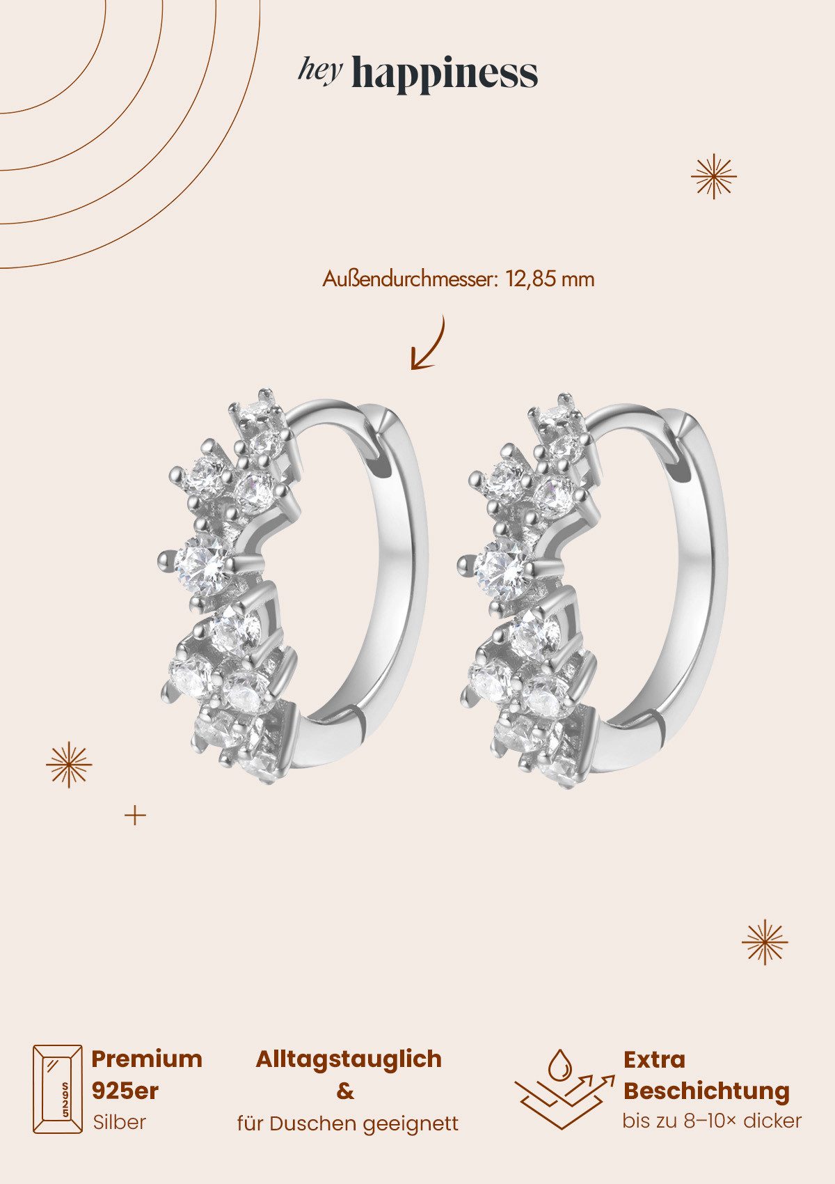 Hey Happiness Paar Creolen Zirkonia Ohrringe, 18K Vergoldetes Silber, Kleine Silber 925er Ohrringe Damen Kristalle, Brautschmuck – Bild 5 von 5