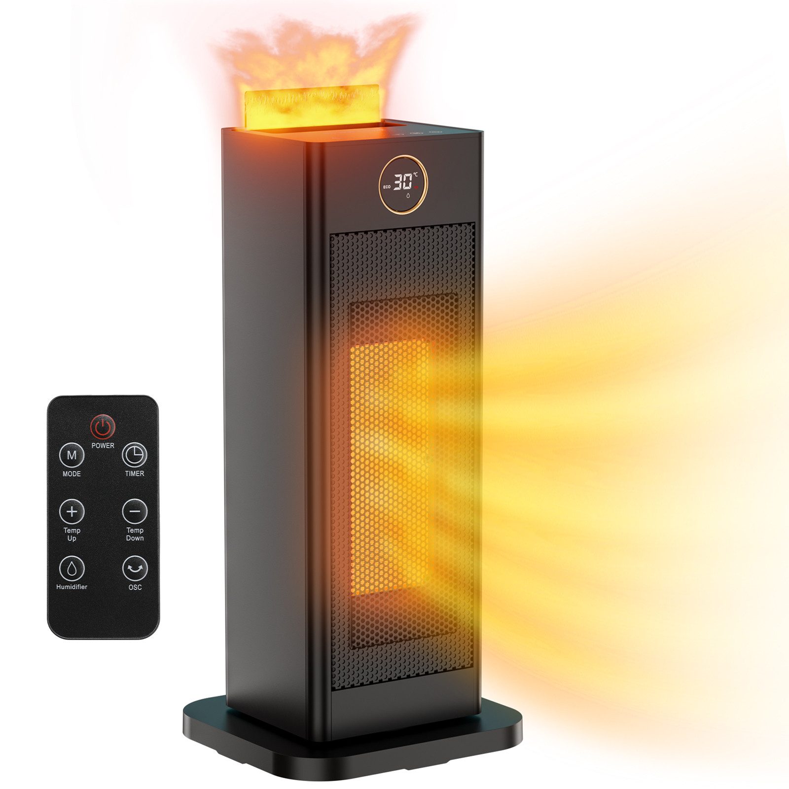 TLGREEN Heizlüfter mit Befeuchtungsfunktion, PTC Leise Heizung,12-Std-Timer, 4 Modus, 2000 W, 90° Oszillierend, Fernbedienung, Umgebungslicht, Tip Over Schutz