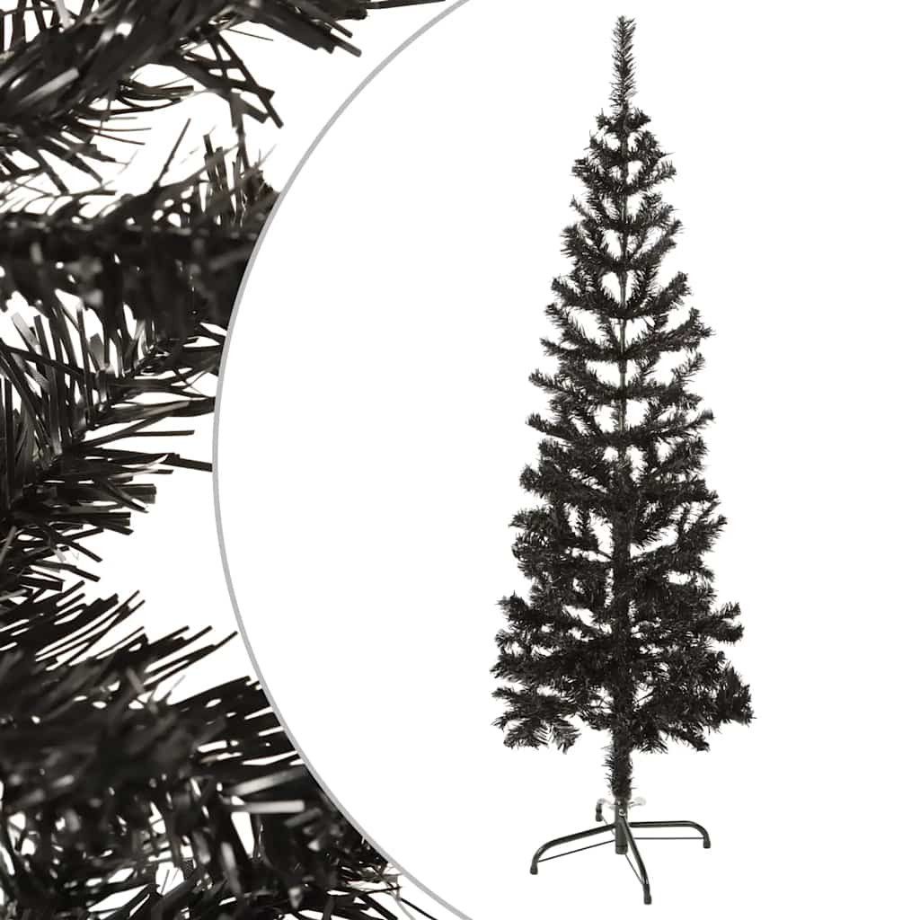 furnicato Künstlicher Weihnachtsbaum Schmaler Weihnachtsbaum aus PVC Schwarz 150 cm Höhe, 43 cm Breite, Künstliche Tanne mit verstellbaren Ästen und stabilem Stahlständer