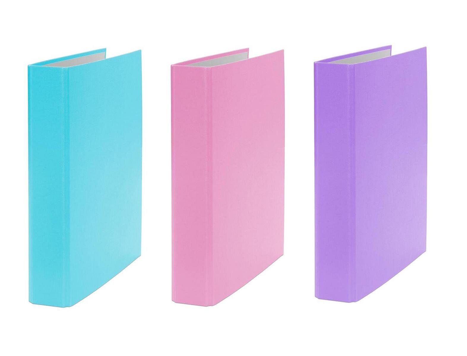 Aktenordner 3x Ringbuch / DIN A5 / 4-Ring Ordner / Farbe: je 1x türkis, pink und l