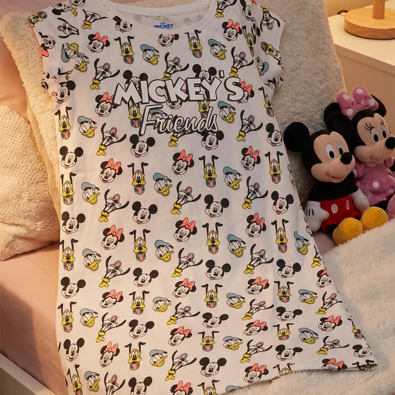 Disney Pyjamaoberteil Disney Mickey Minnie Maus kurzarm Schlafshirt Nachthemd Schlafkleid (1-tlg) Gr. 104 bis 134, 100% Baumwolle