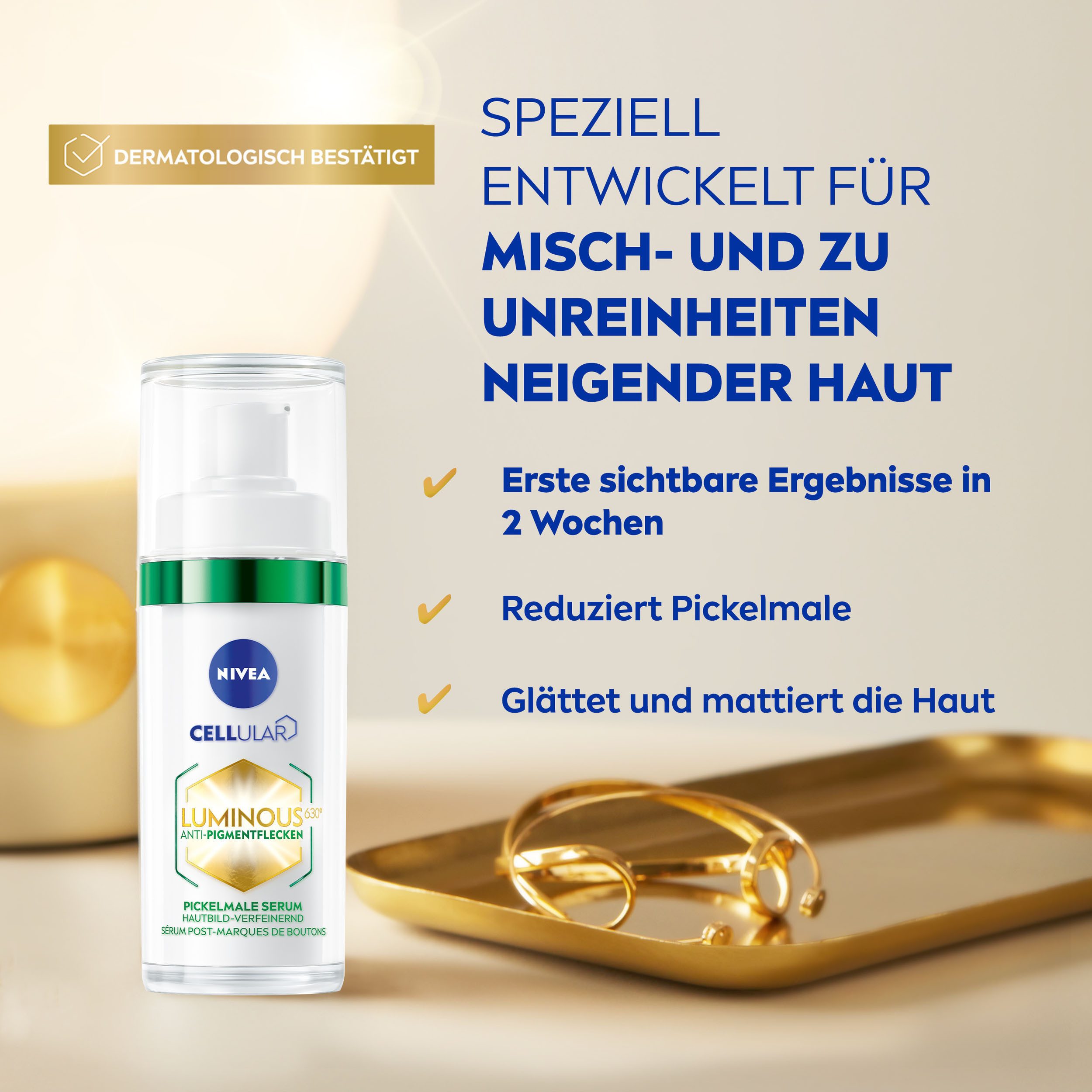 Nivea Gesichtsserum LUMINOUS630 ANTI-PIGMENTFLECKEN PICKELMALE SERUM, mit Salicylsäure, glättet die Haut