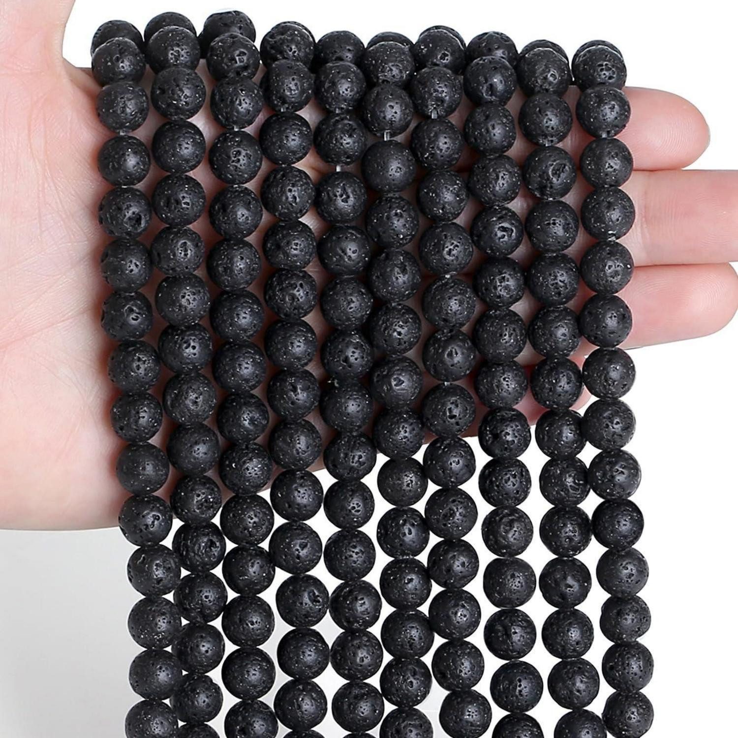 LuxusKollektion Lavasteine Lavastein Perlen 6mm Schwarz 100Stück, (100 St)