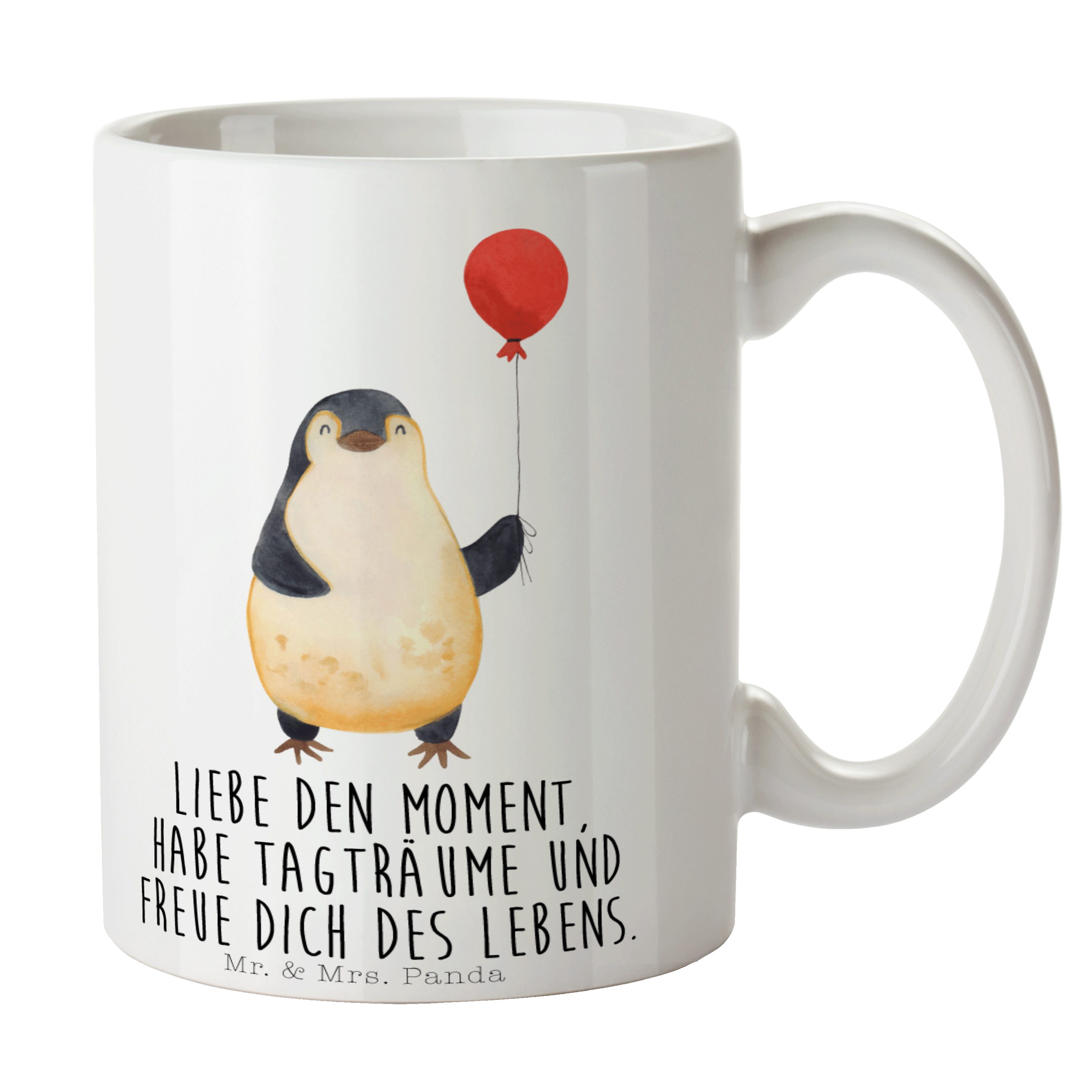 Mr. & Mrs. Panda Tasse Pinguin Luftballon - Weiß - Geschenk, Glück, Keramiktasse, gute Laune, Keramik