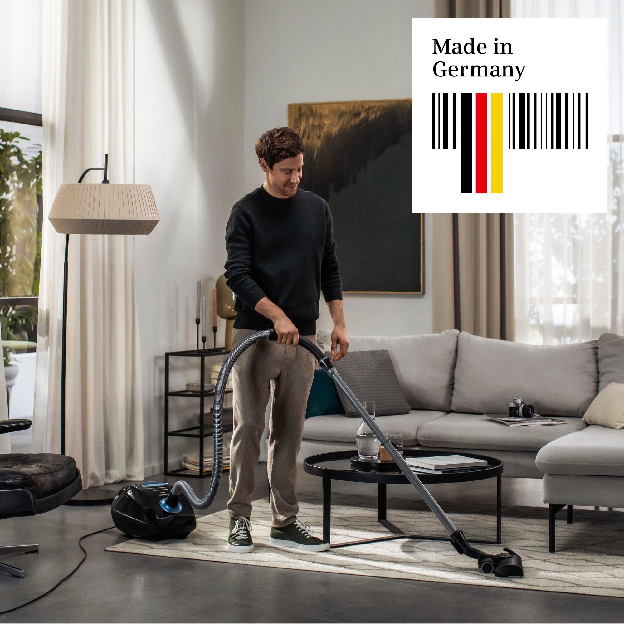 SIEMENS Bodenstaubsauger Q 5.0 extreme silencePower VSQ5X1230, Made in Germany, Hygiene-Filter, 850 W, mit Beutel, hohe Saugkraft, integriertes Zubehör, langes Kabel, leise, schwarz