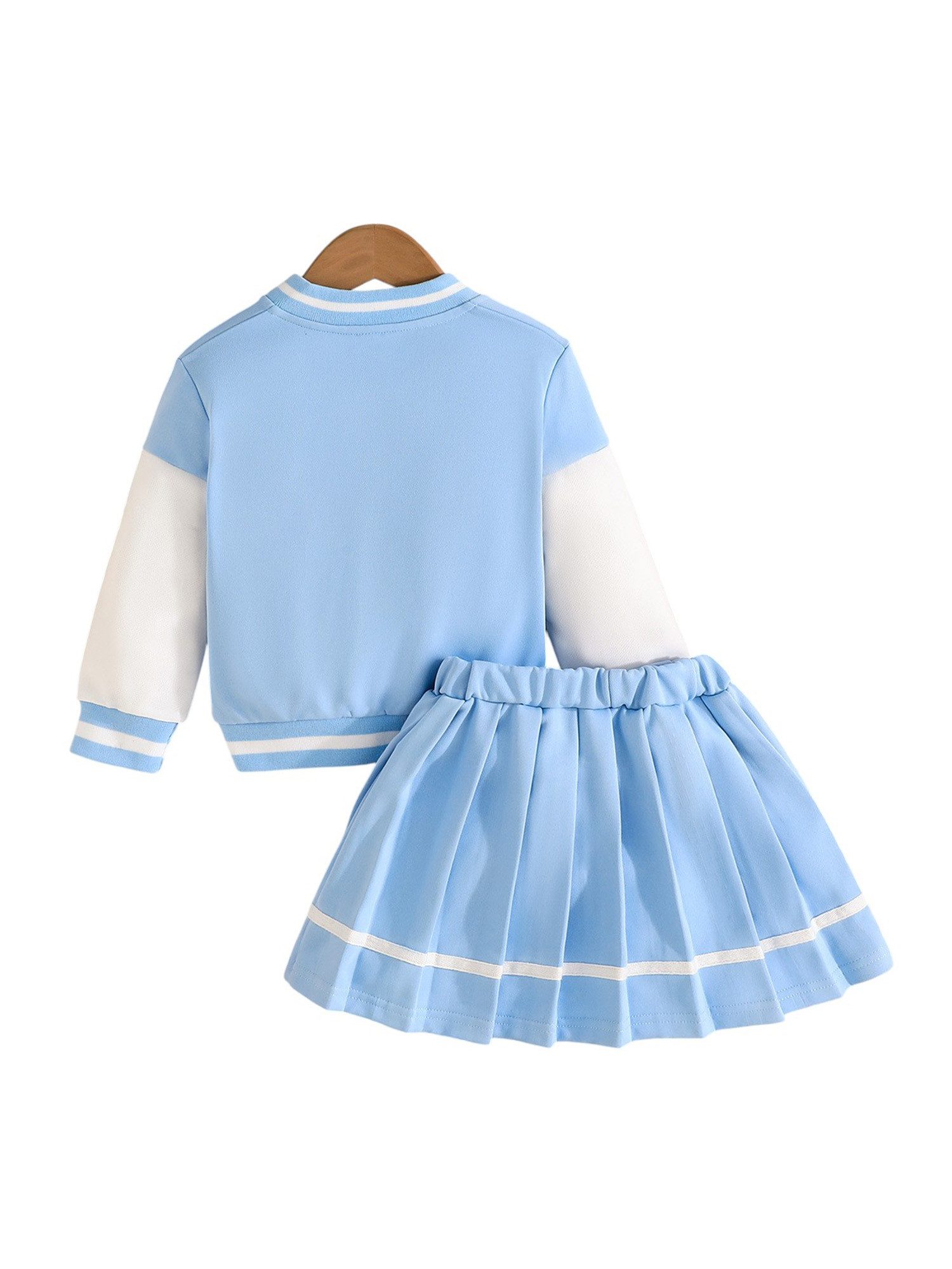Gluckids Sweatjacke Jacke Anzug für Mädchen im College-Style, Mode mit Colorblocking (Set, 2-tlg) Langarm Jacke mit Kragen und Faltenrock Kinderkleidung