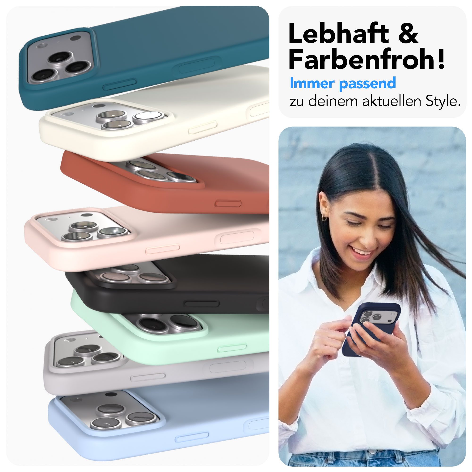 EAZY CASE Handyhülle für Apple iPhone 17 Pro Hülle Silikon 6,3 Zoll, Handy Softcase Hülle Silikon mit Displayschutz Case Blau / Nachtblau