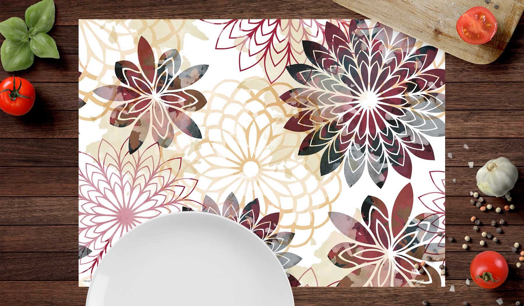 cover-your-desk.de Platzset Tischset, Platzset abwaschbar - Verschiedene abstrakte Blüten - aus Premium Vinyl (Kunststoff - BPA-frei) - 4 Stück - 44 x 32 cm - rutschfeste Tischdekoration!, (4-St)