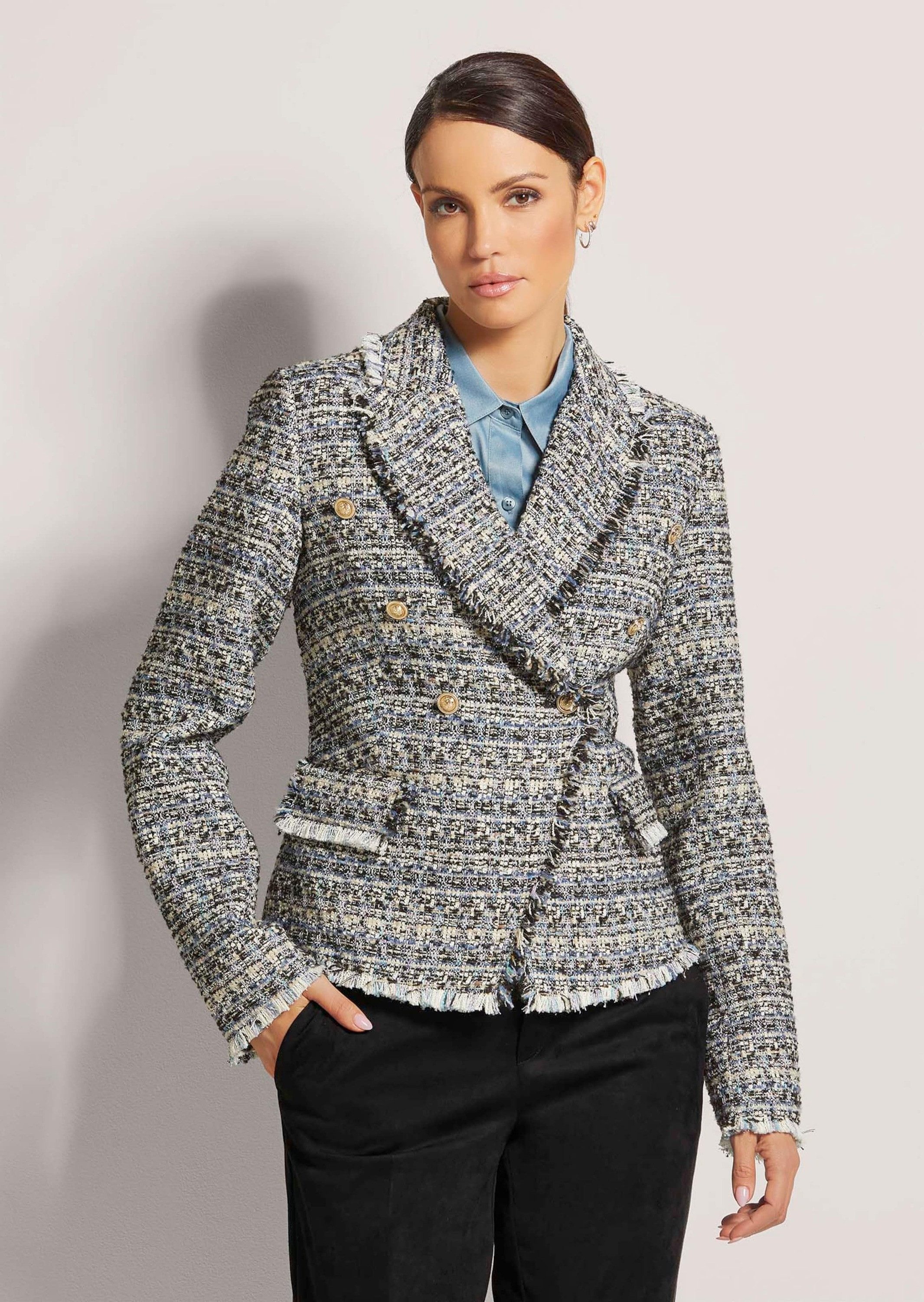 MADELEINE Kurzblazer Kurzer Tweed-Blazer mit Fransen günstig online kaufen