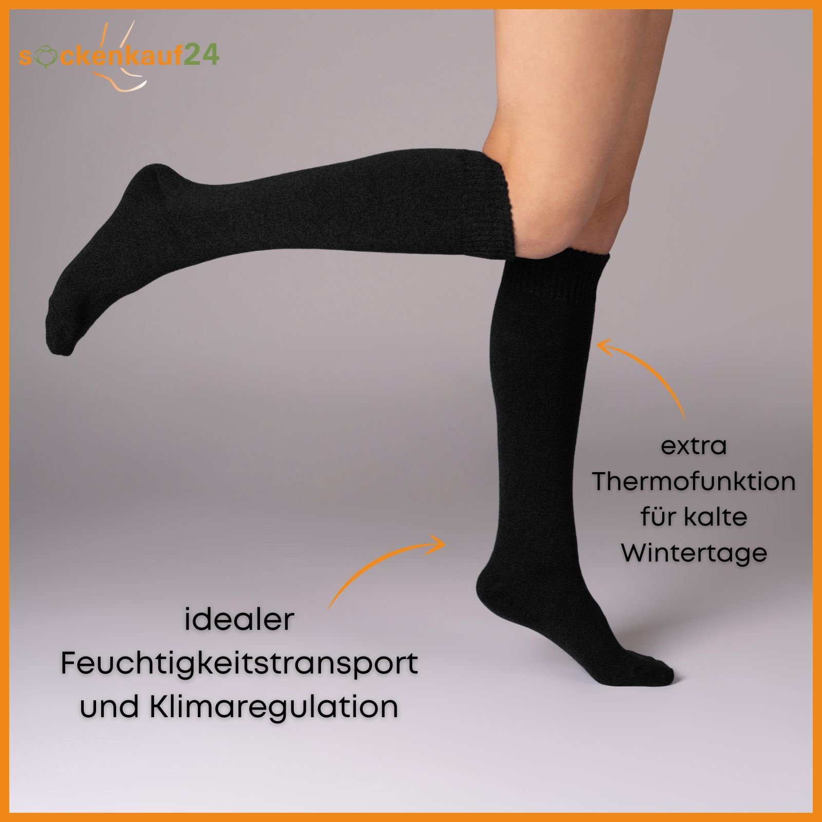 sockenkauf24 Kniestrümpfe 4 Paar Herren Thermostrümpfe mit Innenfrottee Winterstrümpfe 22350 (Anthrazit/Schwarz, 39-42)