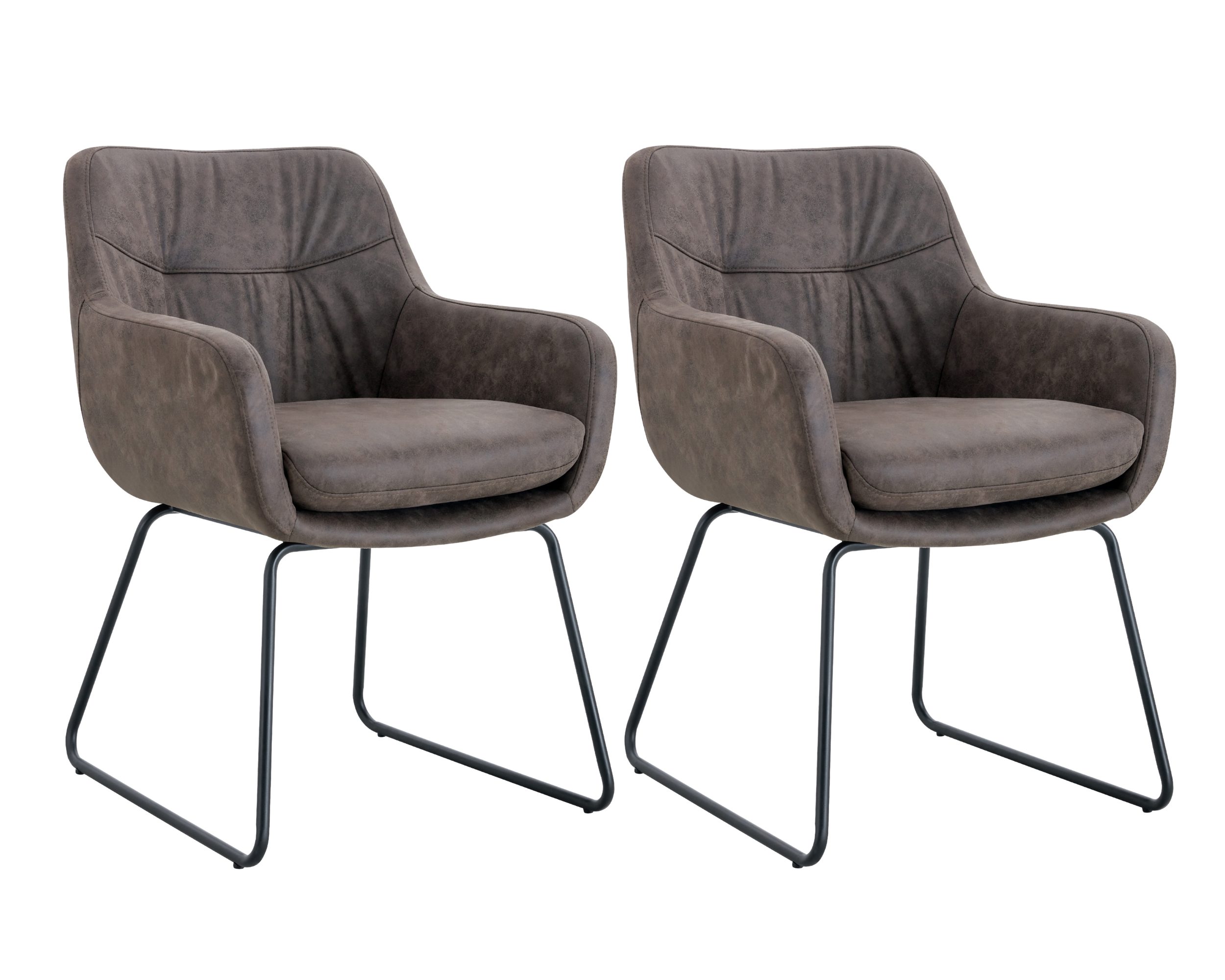 Duo Collection Polsterstuhl Esszimmerstuhl Amira (2er Set), pulverbeschichtetes Kufengestell, Federkern, braun, Vintage-Optik