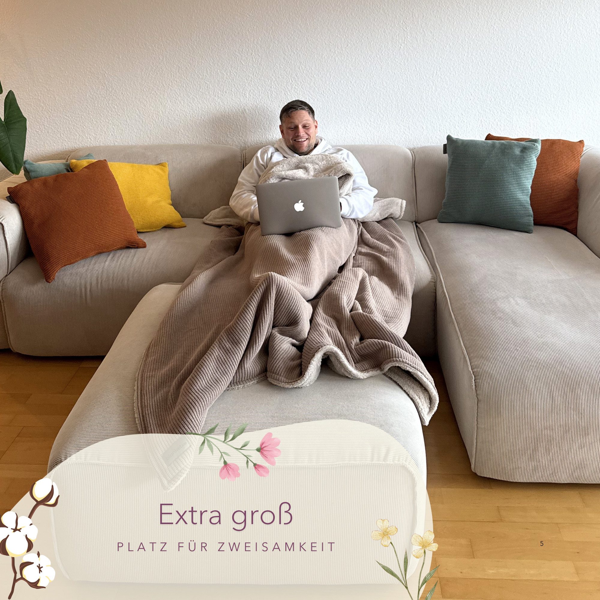 Wohndecke Premium Kuscheldecke mit Baumwollstrick, blanketino, extra voluminös – Bild 5 von 5
