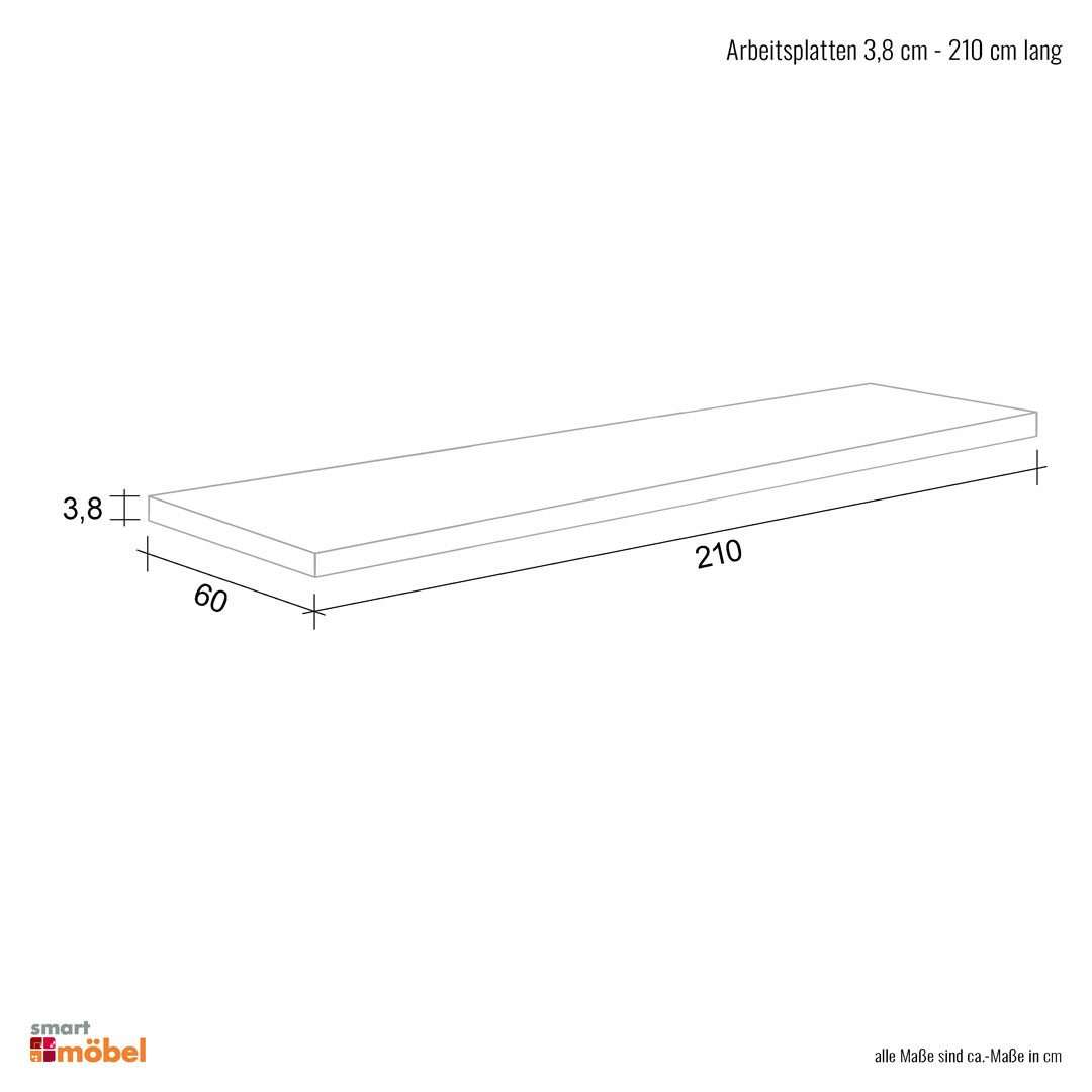Flex-Well Arbeitsplatte Arbeitsplatte - 210 x 60 x 3,8 cm - Sonoma Eiche – Valencia/Neapel