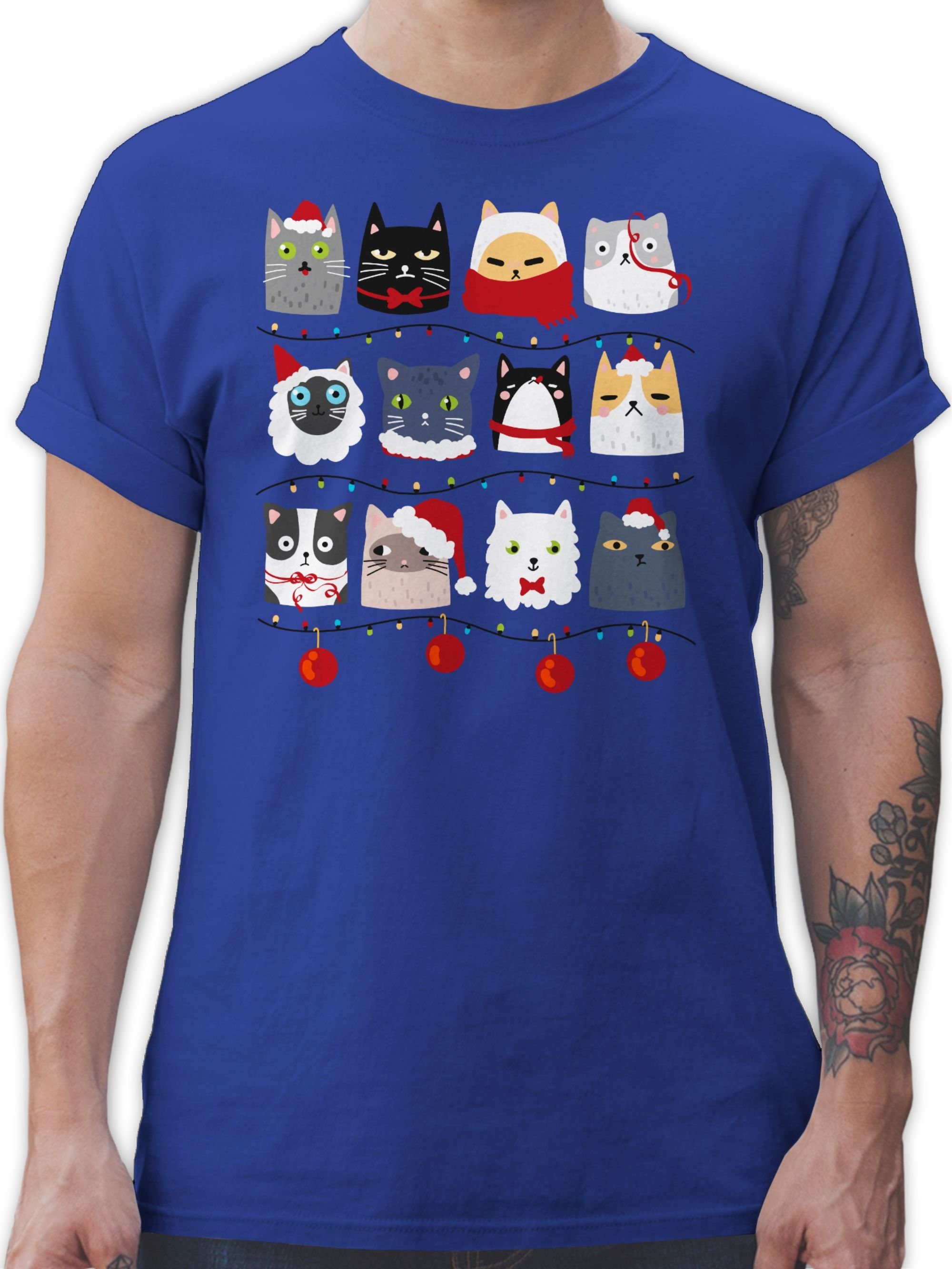 Shirtracer T-Shirt Katzen zu Weihnachten Weihachten Kleidung 3 Royalblau