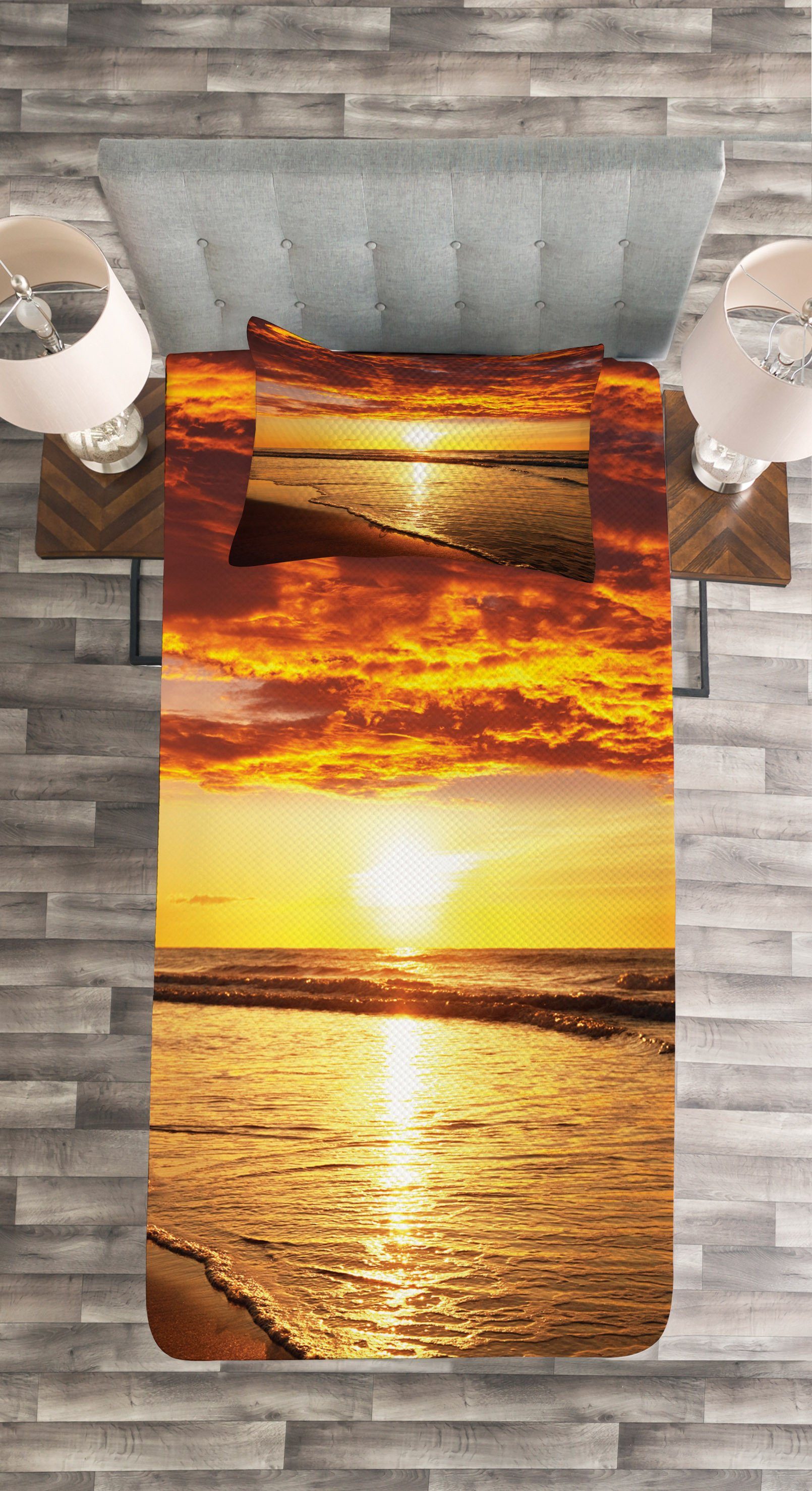 Kissenbezügen Sunset mit Coast Strand Waschbar, hawaiisch Tagesdecke Set Abakuhaus,